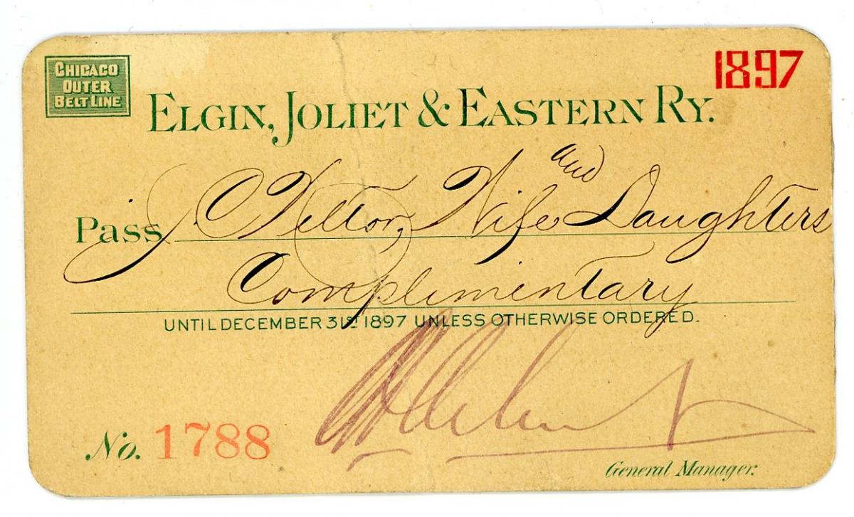 AN 1897 ELGIN, JOLIET & EASTERN RAILROAD PASS