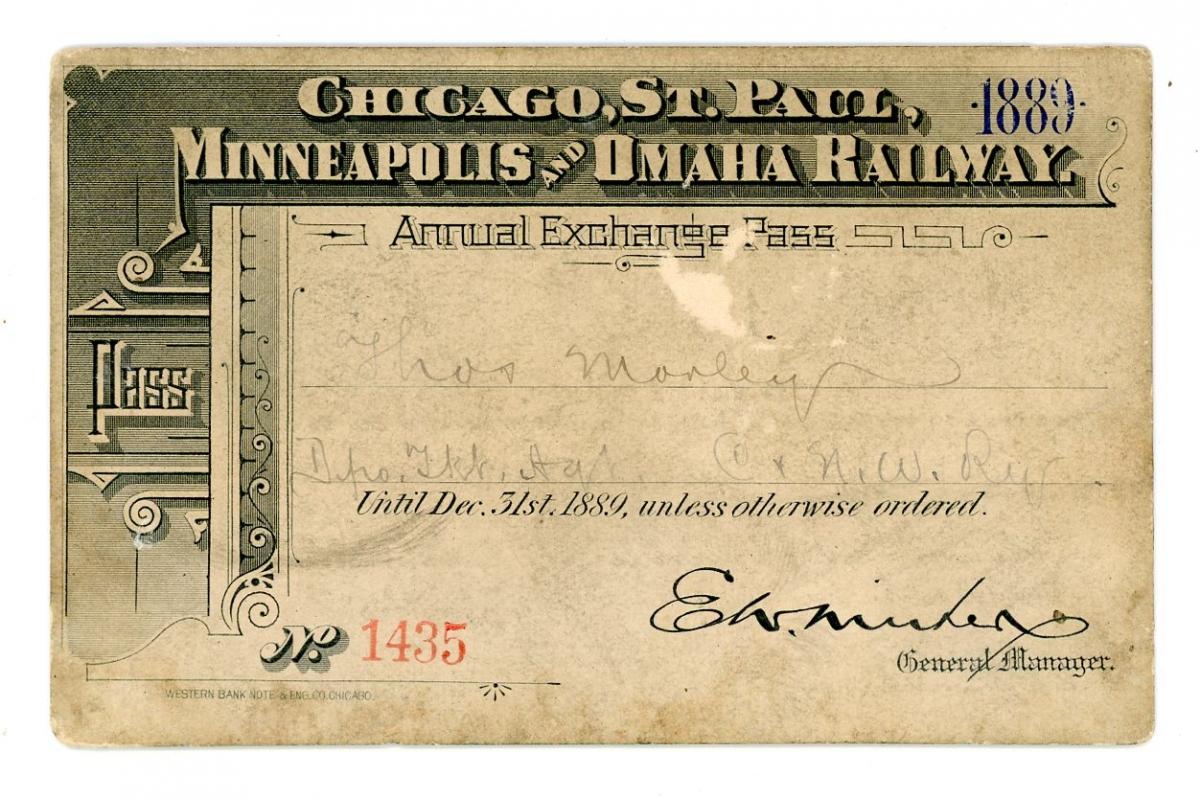 1889 CHICAGO, ST PAUL, MINNEAPOLIS & OMAHA RR PASS