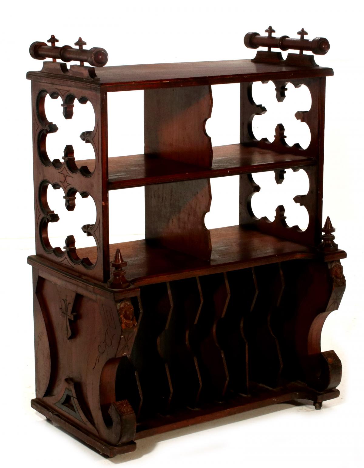 A 19TH CENTURY VICTORIAN WALNUT CANTERBURY