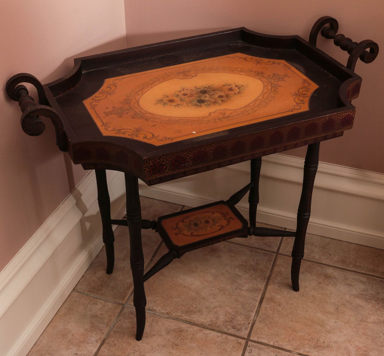 A DECORATED TRAY TOP BUTLER'S TABLE