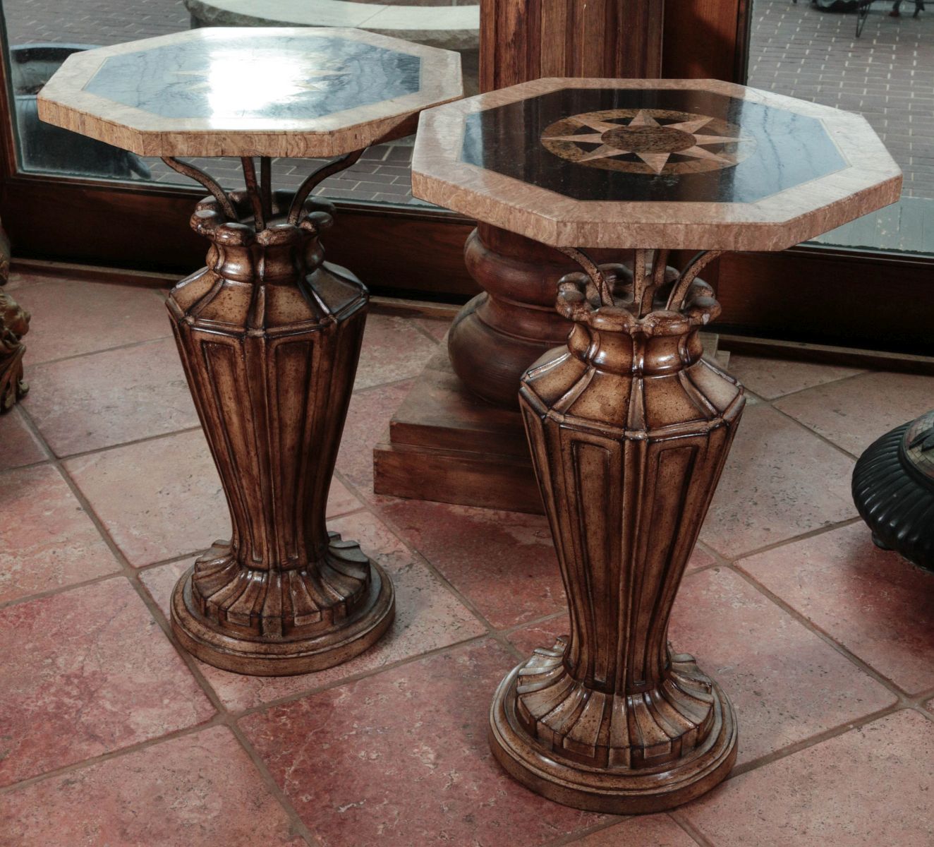 CONTEMPORARY STAND TABLES WITH STONE VENEER TOPS