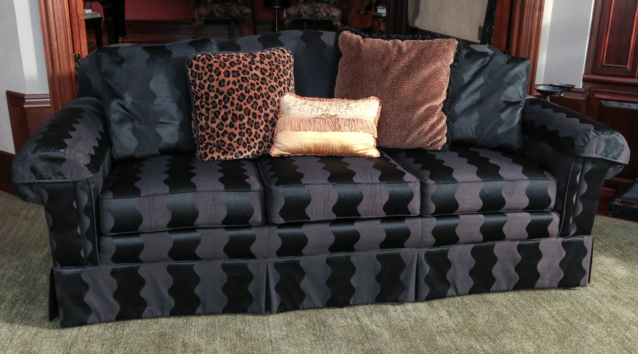 A CONTEMPORARY SHUFORD HICKORY THREE CUSHION SOFA