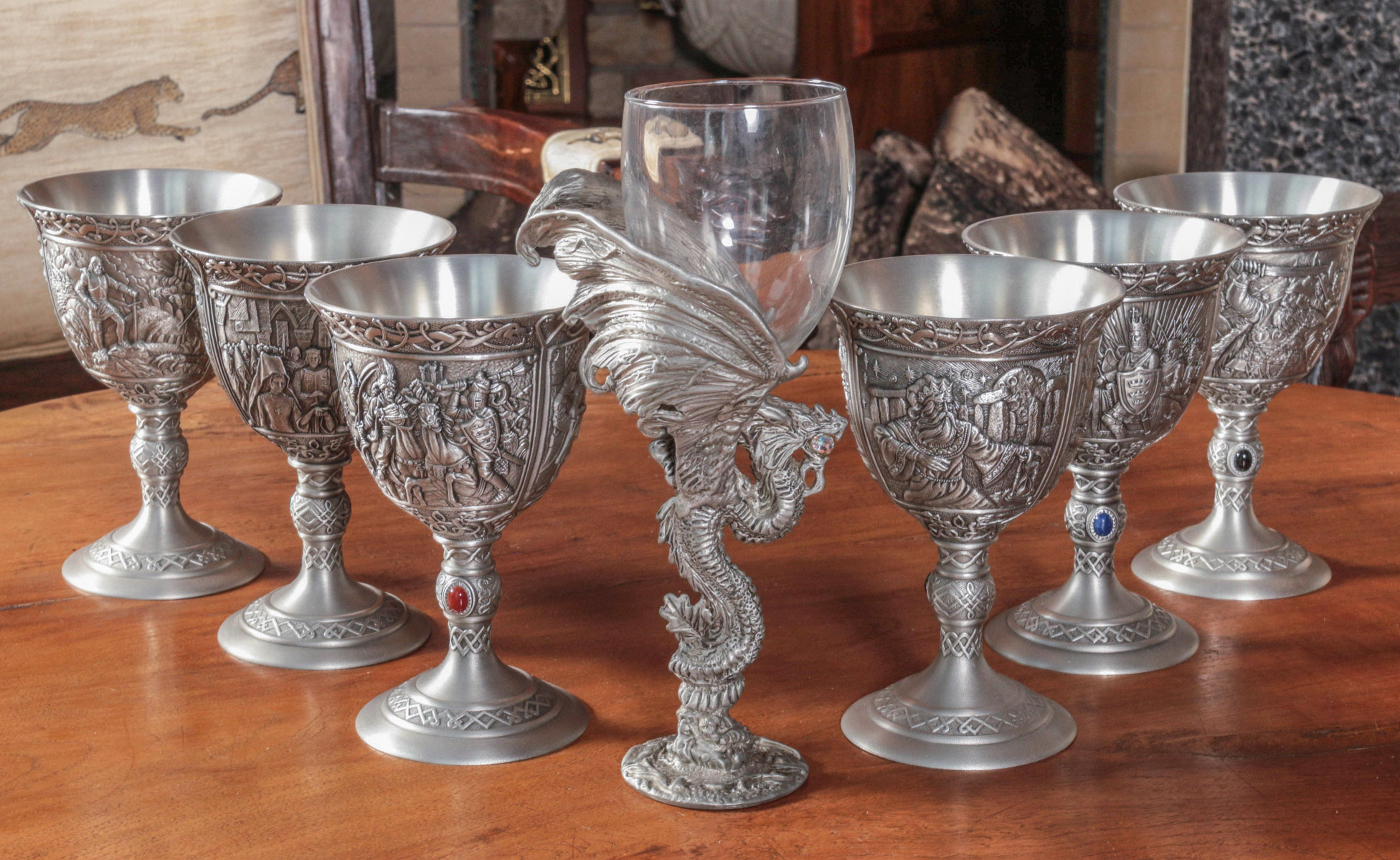 LATE 20TH C. ARTHURIAN THEME COLLECTIBLE GOBLETS