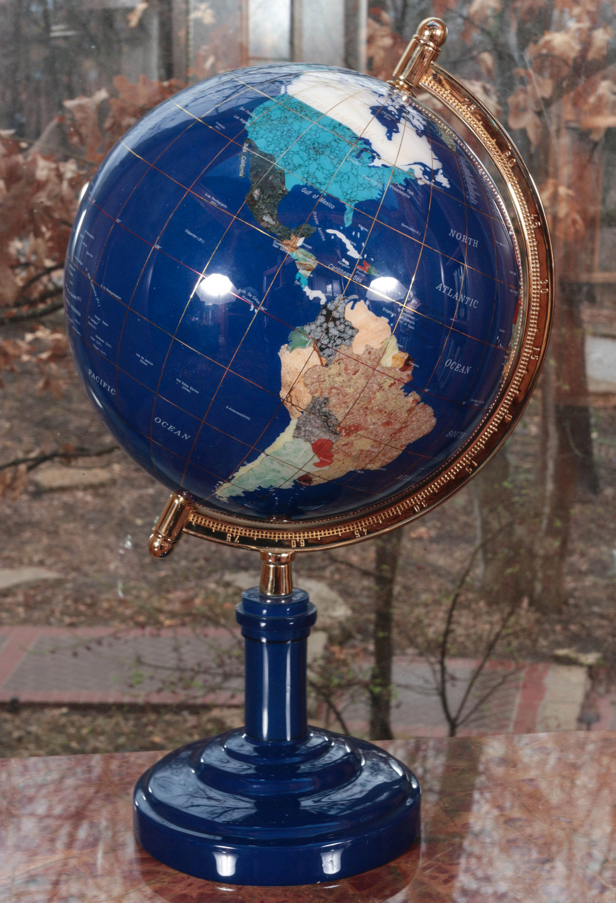 A LAPIS AND SEMI-PRECIOUS STONE TERRESTRIAL GLOBE