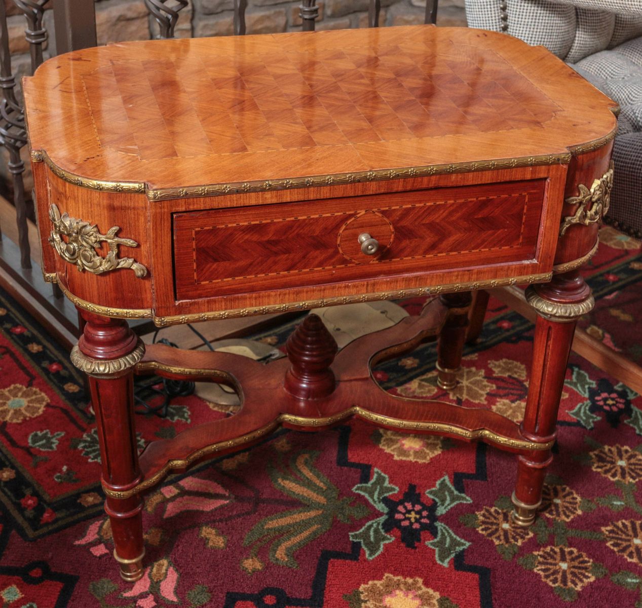 A LATE 20TH FRENCH STYLE BRONZE MOUNTED SIDE TABLE