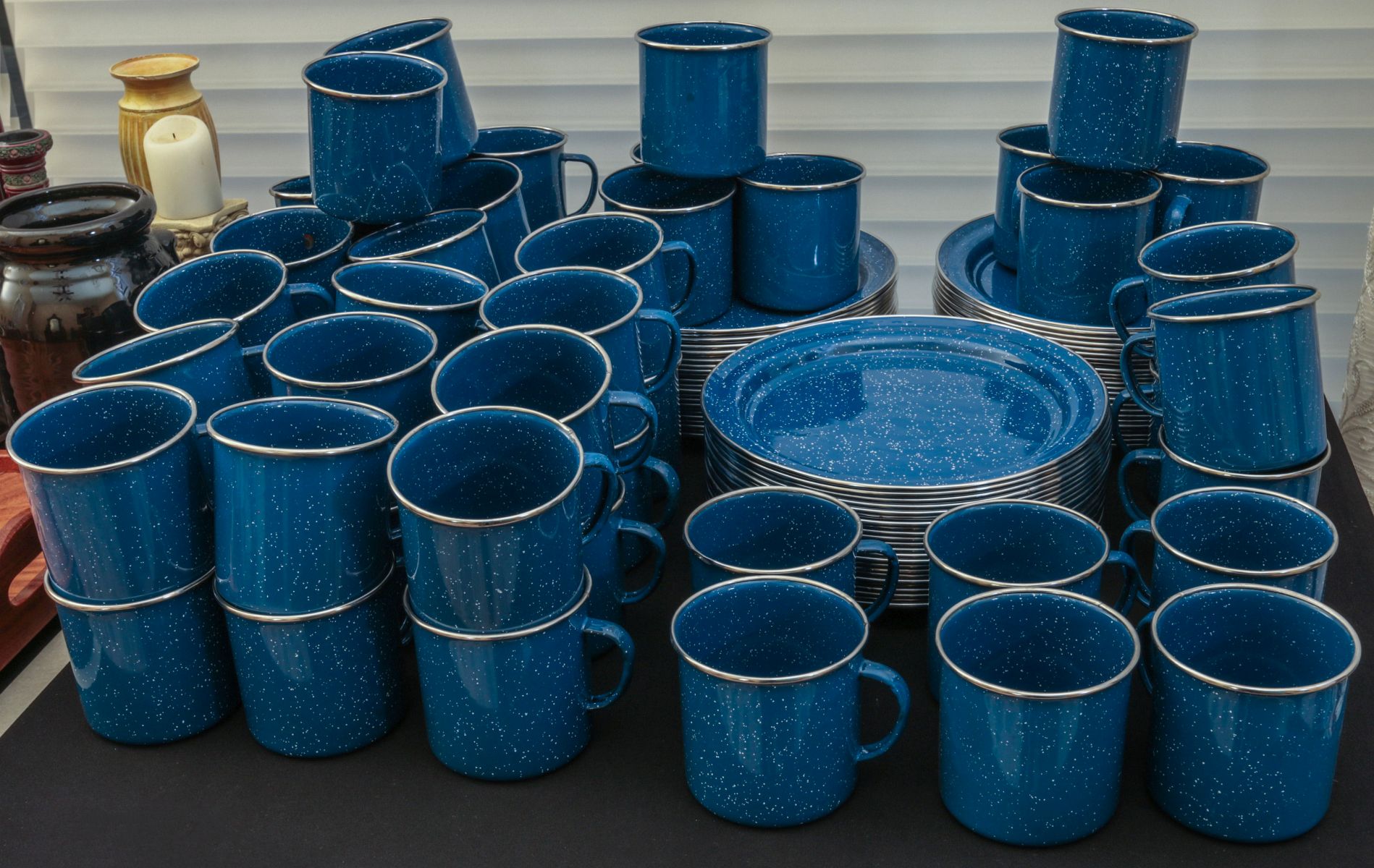 BLUE SPECKLED ENAMEL CAMP DINING SET