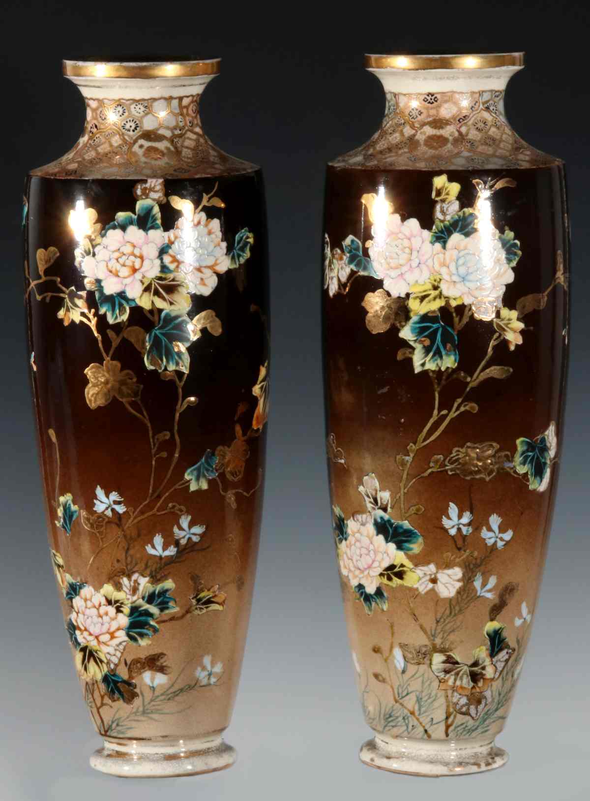 A PAIR 18-INCH KYOTO SATSUMA POTTERY VASES