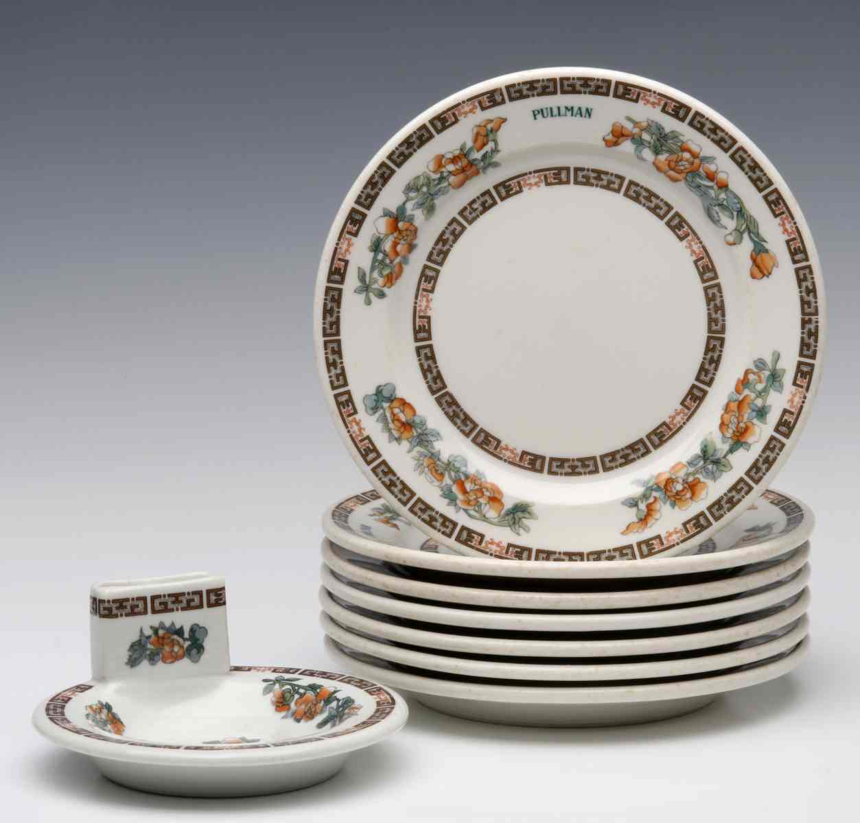 PULLMAN RR INDIAN TREE CHINA PLATES & ASHTRAY