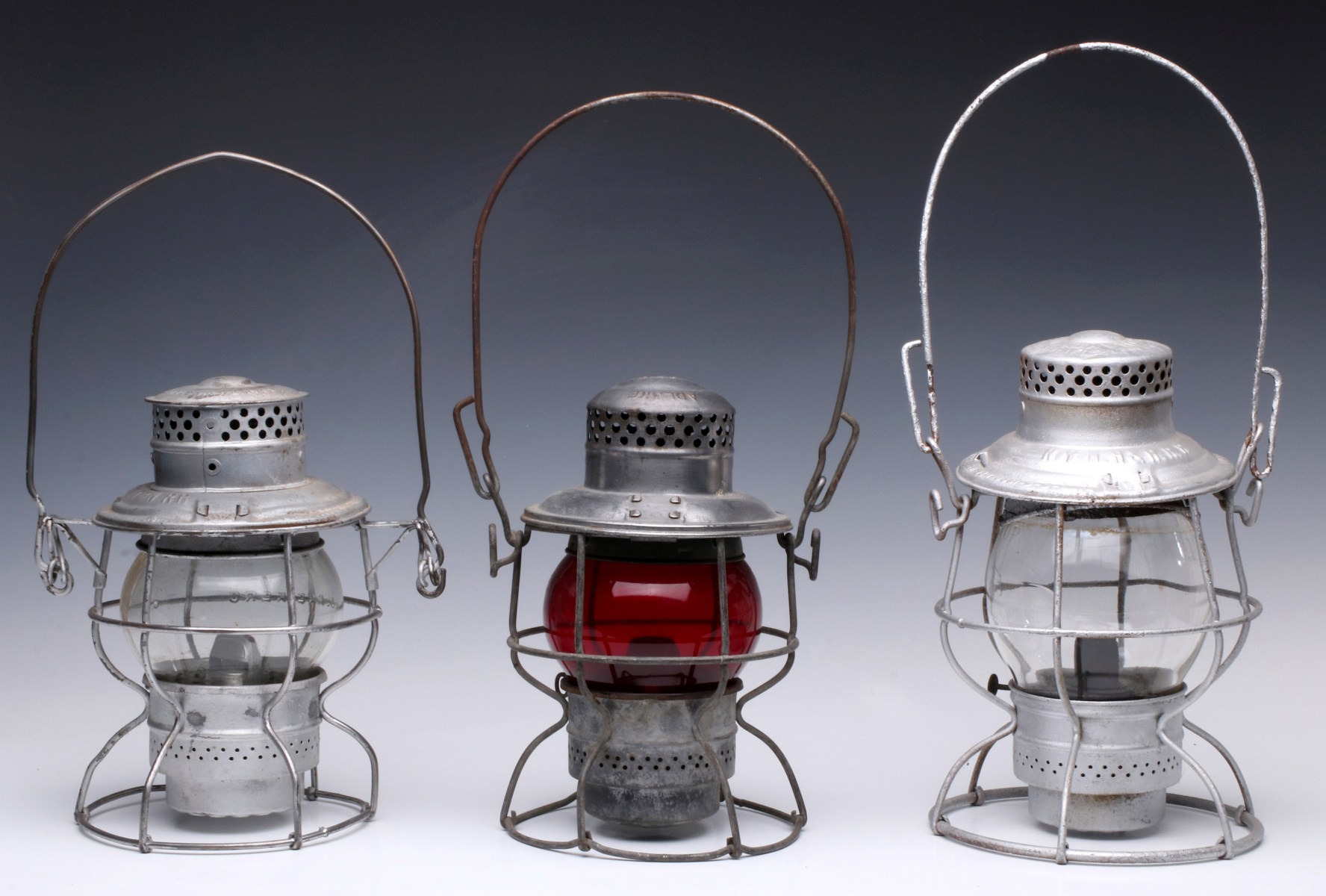 THREE RAILROAD LANTERNS: C&O, C&A, NYNH & H