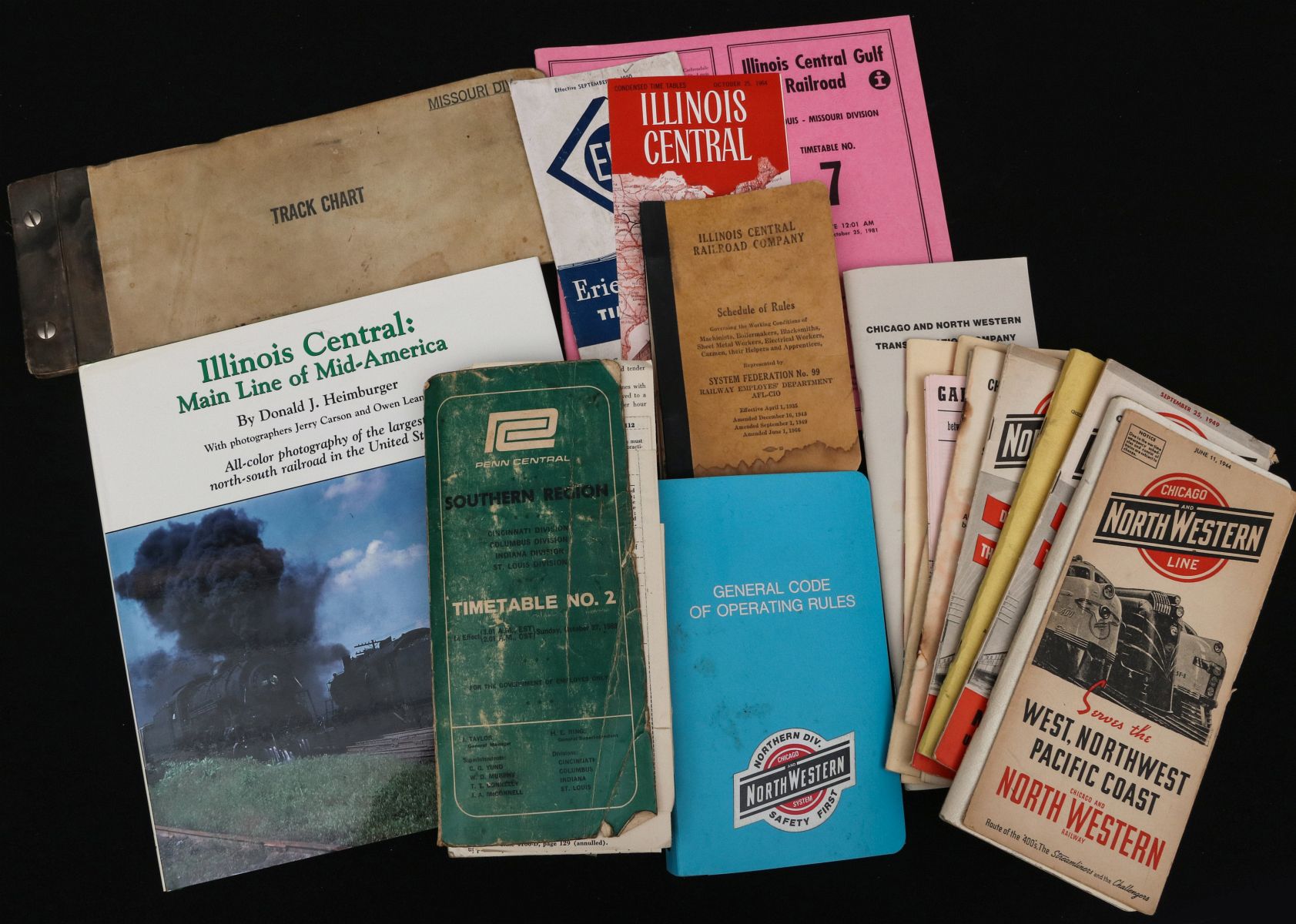 ILLINOIS CENTRAL, CHICAGO NW RAILROAD EPHEMERA LOT