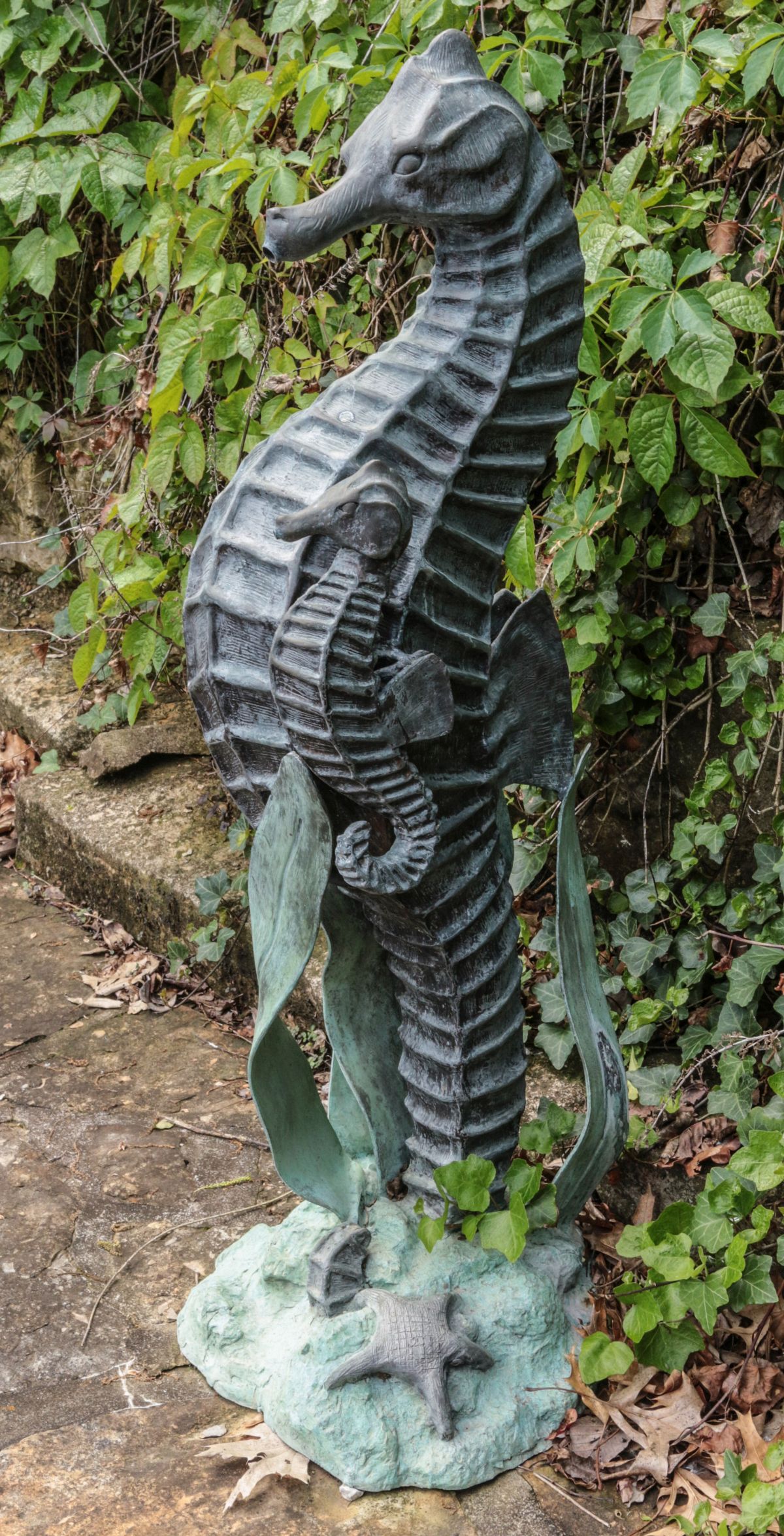 A 20TH C. CAST METAL SEA HORSE SCULPTURAL FOUNTAIN