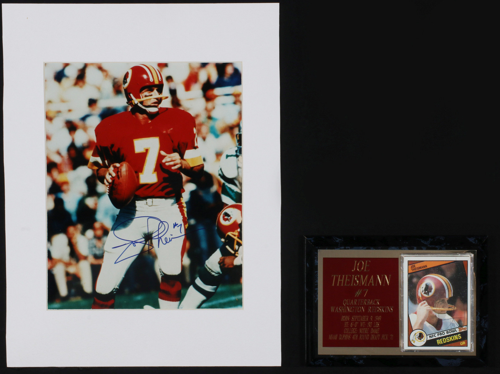 JOE THEISMANN AUTOGRAPHED PHOTO AND CARD