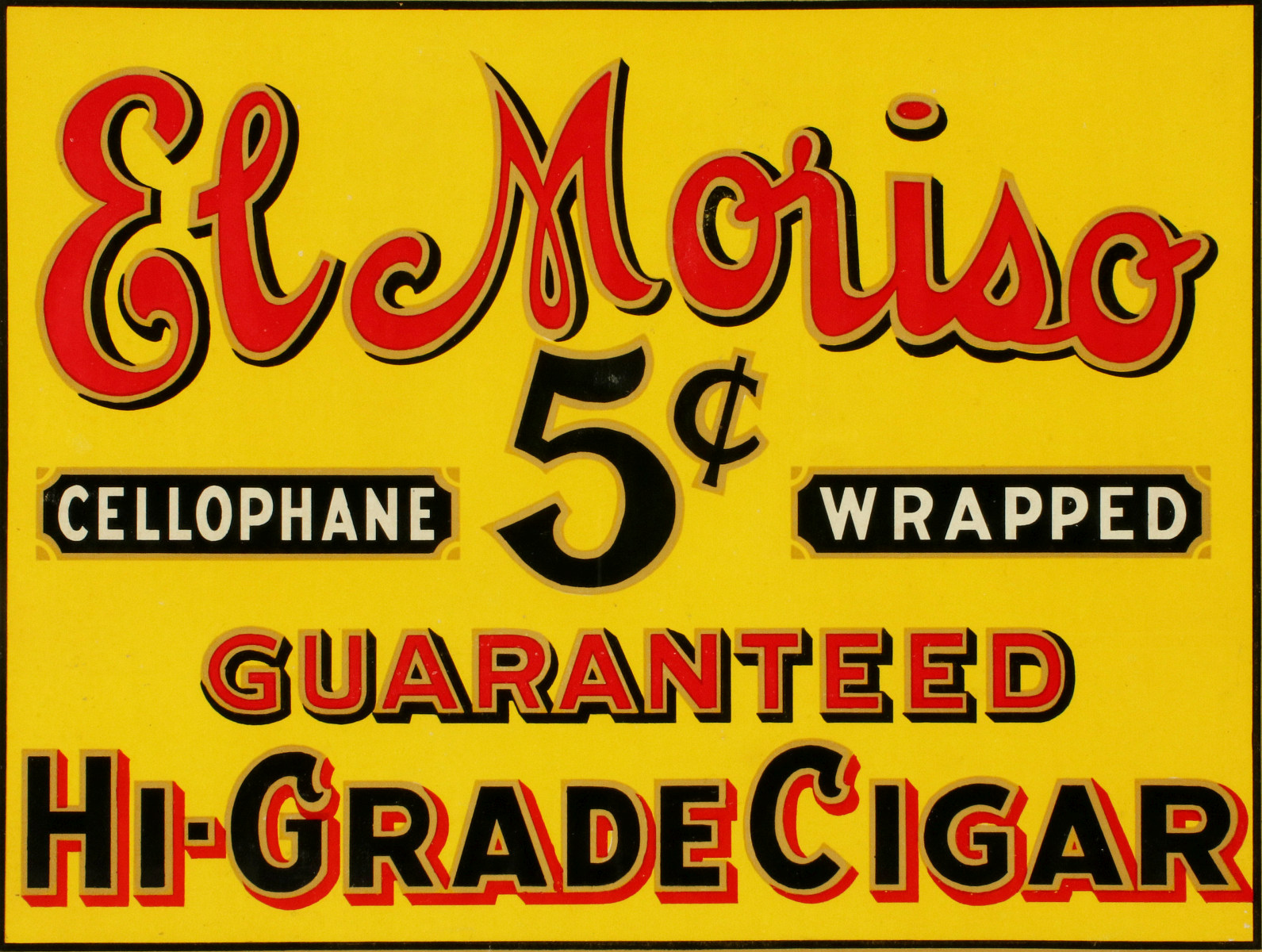 EL MORISO 5 CENT CIGARS TIN ADVERTISING SIGN