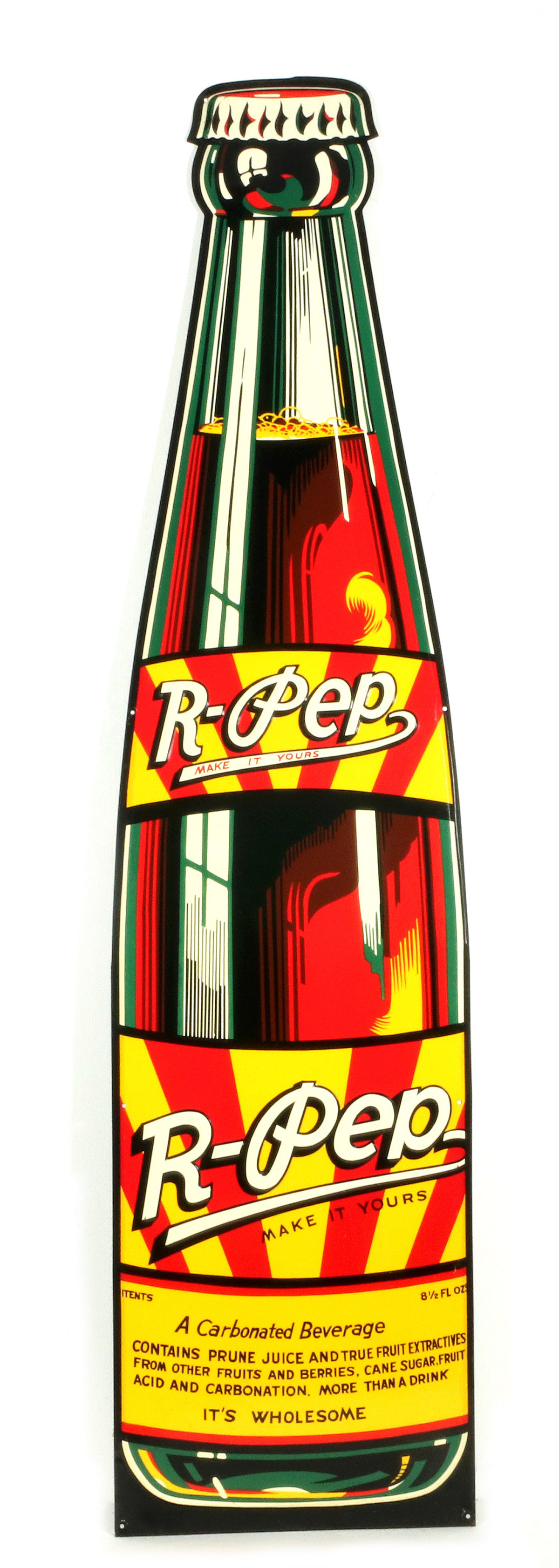 A SUPER CLEAN AND COLORFUL R-PEP DIE CUT BOTTLE SIGN