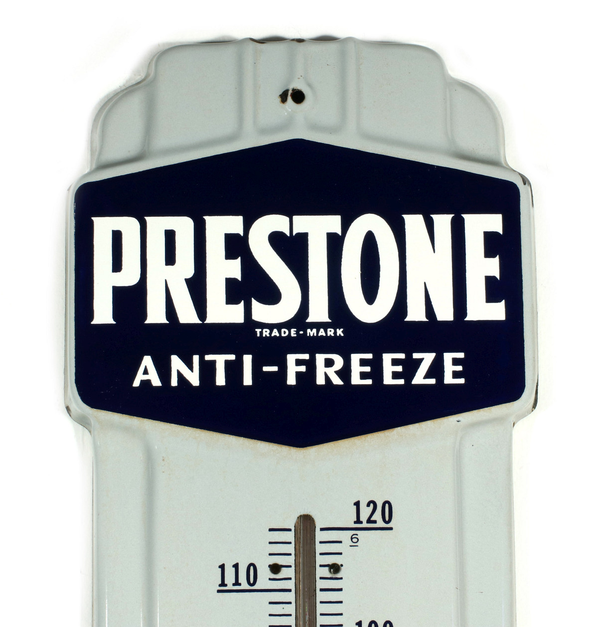 PRESTONE ANTI-FREEZE PORCELAIN ADVERTISING THERMOMETER