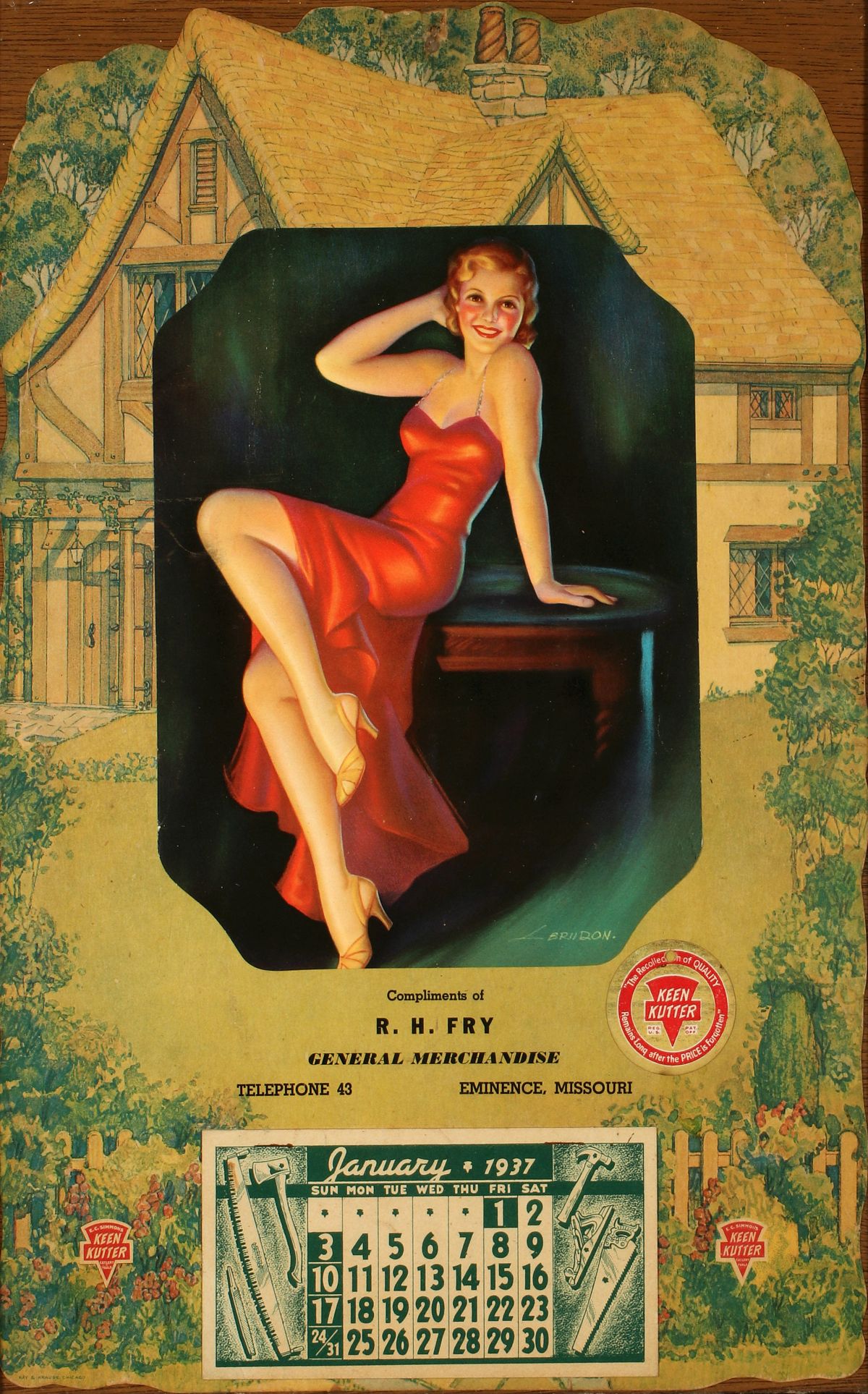 AN EMINENCE MISSOURI KEEN KUTTER CALENDAR FOR 1937