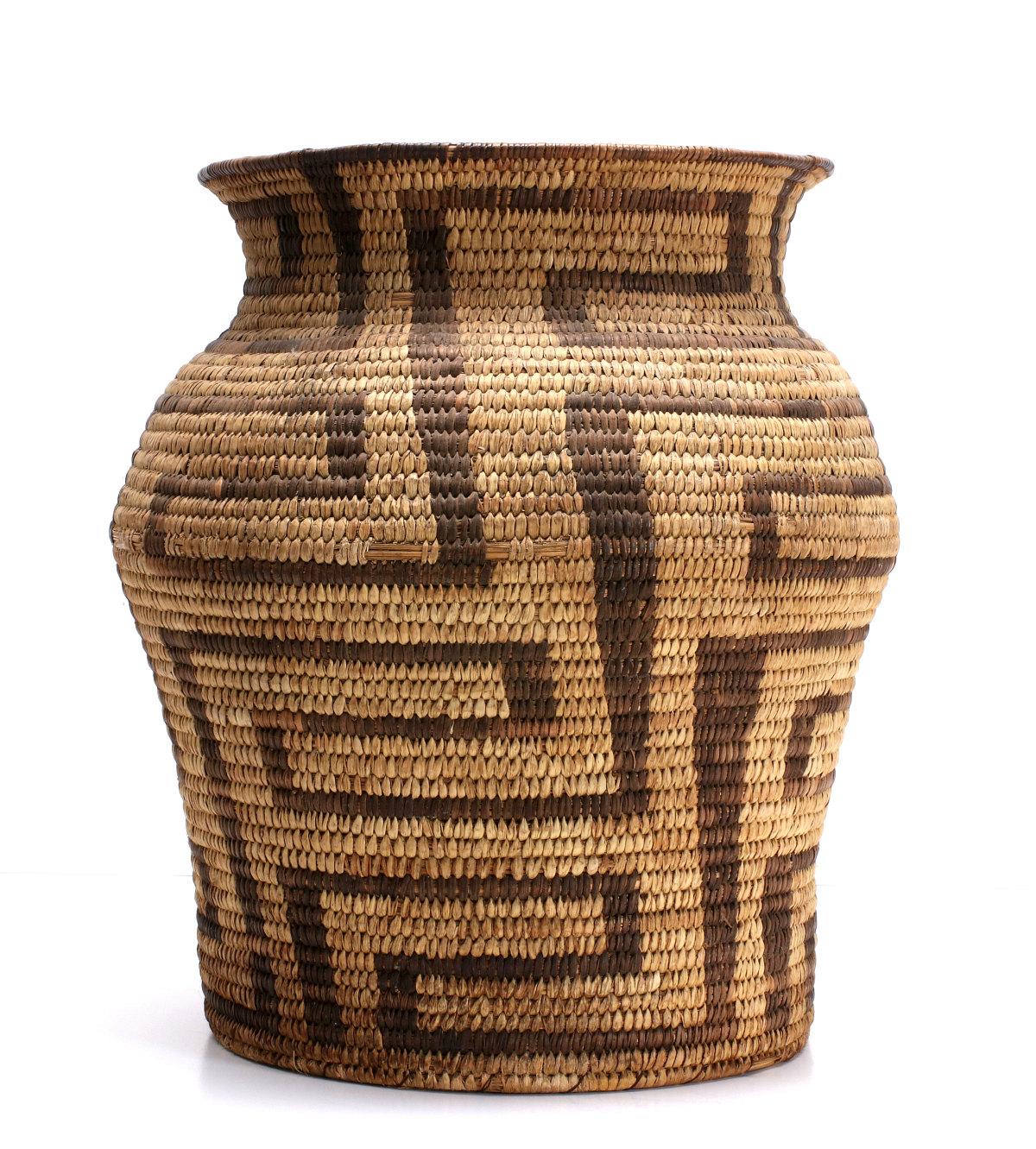 A TALL NATIVE AMERICAN PAPAGO BASKETRY OLLA