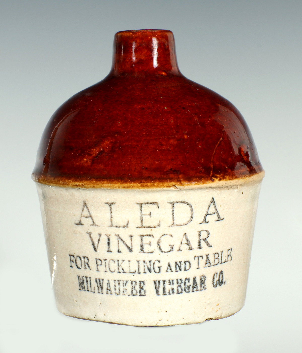 A RED WING STONEWARE MINI JUG ADVERTISING ALEDA VINEGAR