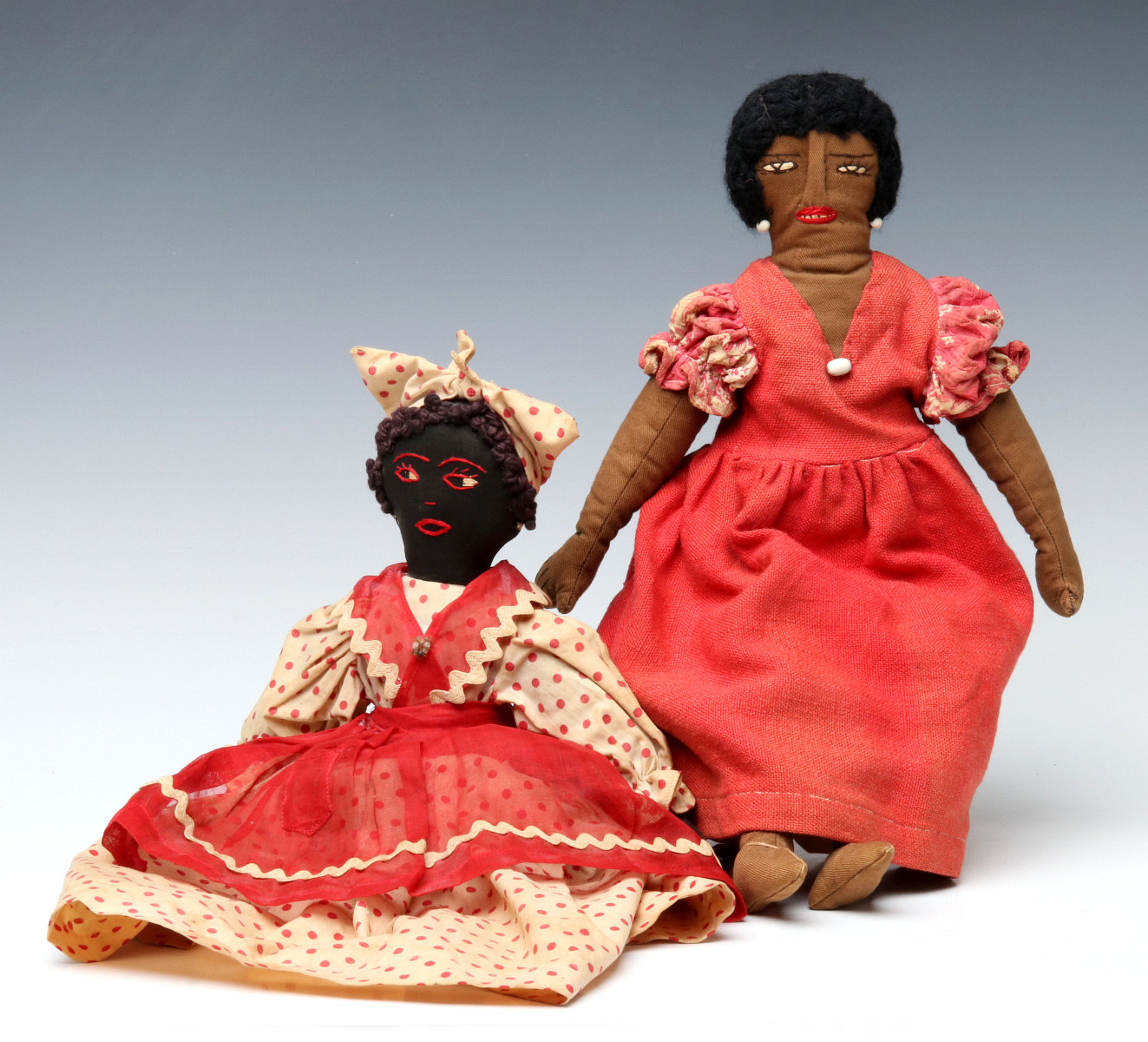 TWO GOOD EARLY 20TH CENT BLACK AMERICANA FOLK ART DOLLS