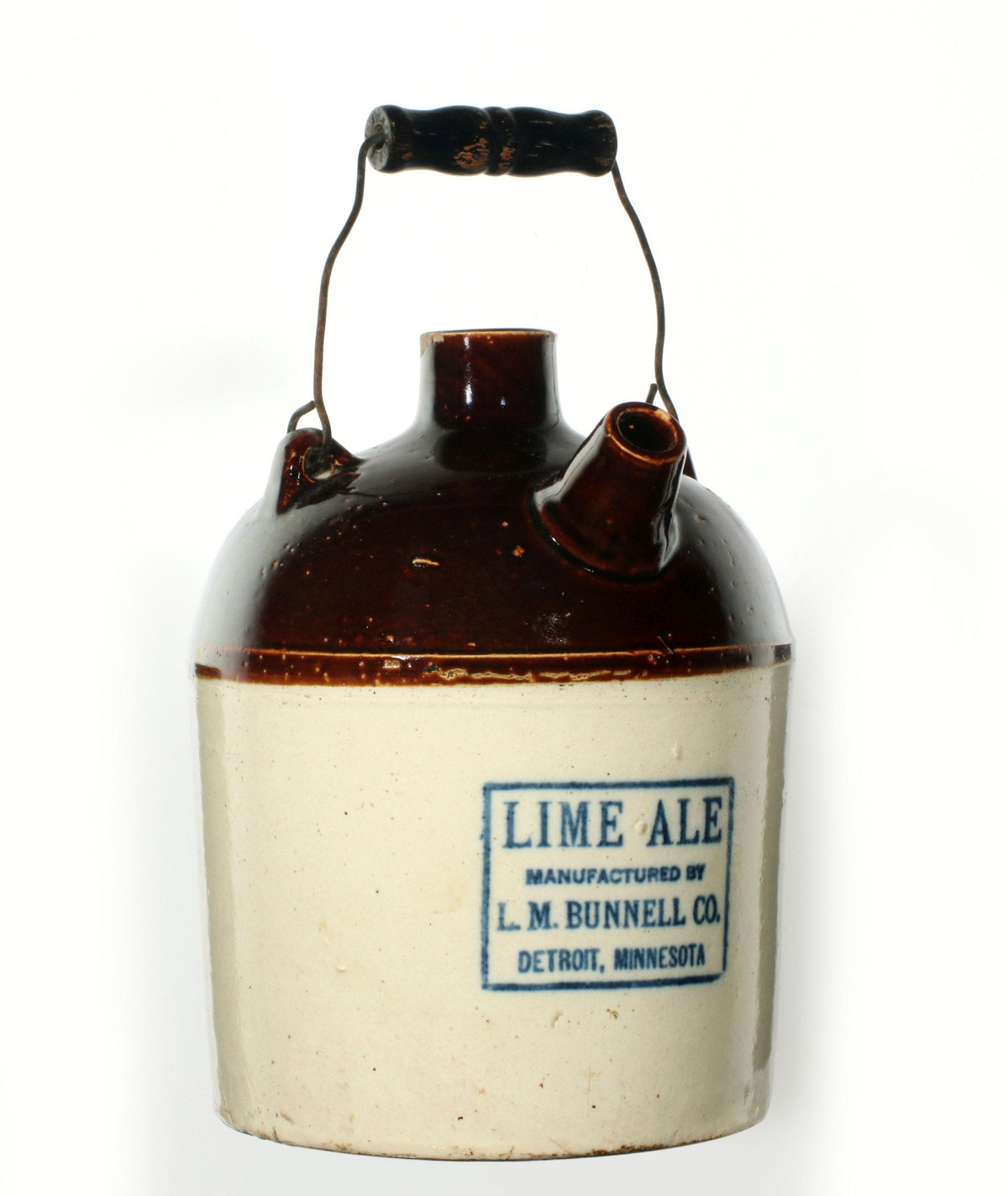 UNUSUAL STONEWARE JUG ADVERTISING LIME ALE, MINNESOTA