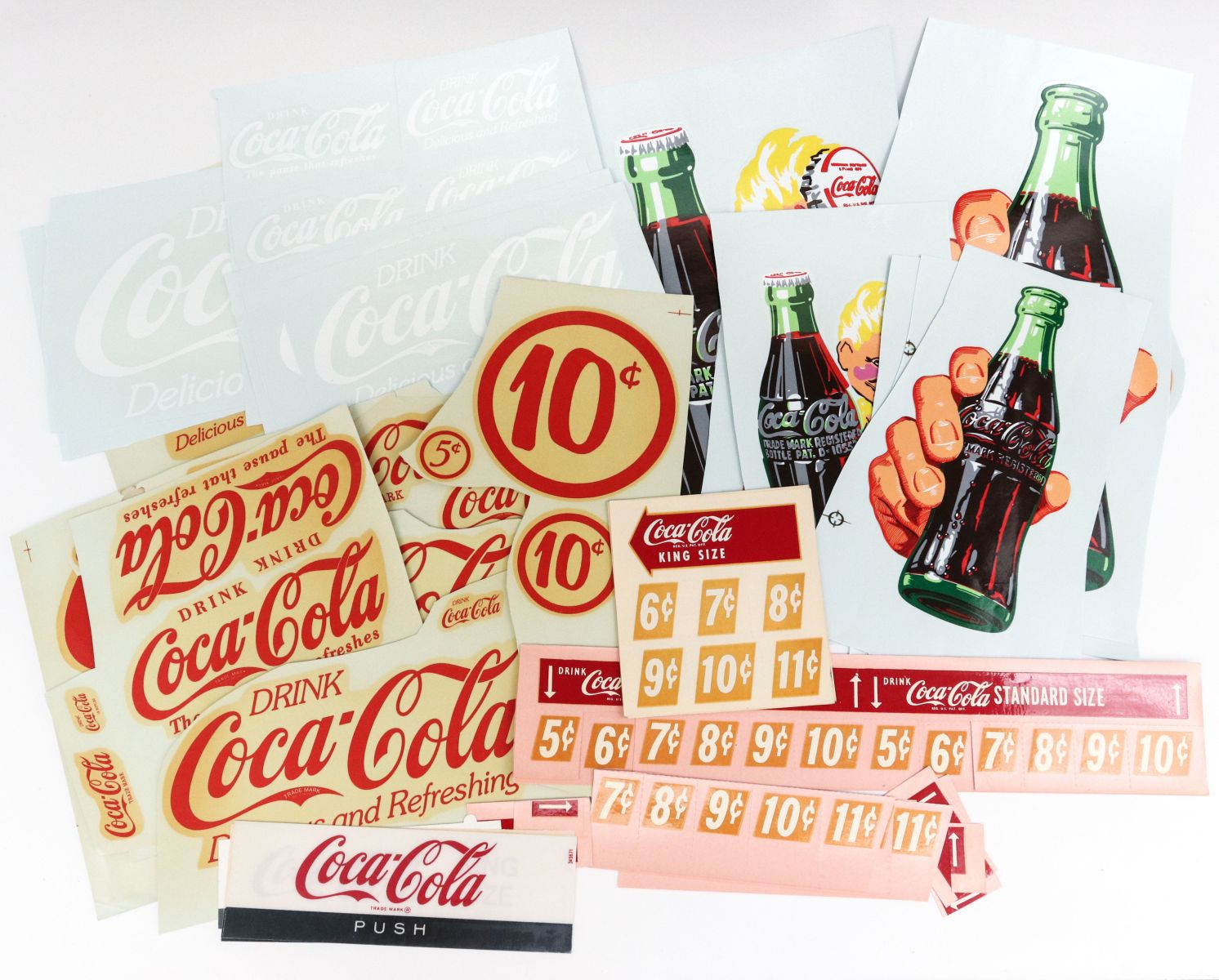 #403: LARGE LOT OF COCA-COLA ADVERTISING DECALS AND STICKERS