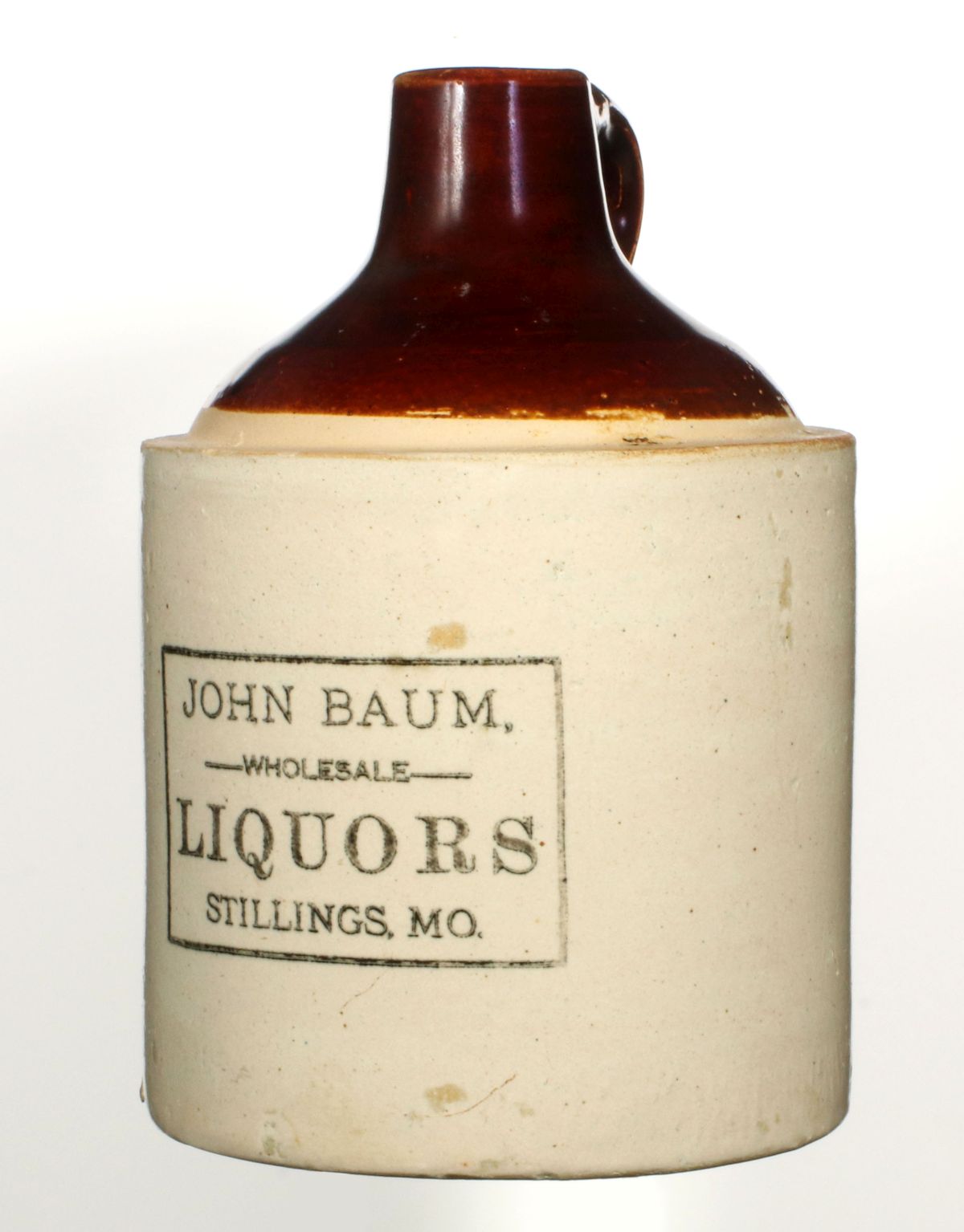 A STONEWARE JUG FOR JOHN BAUM LIQUORS, MISSOURI