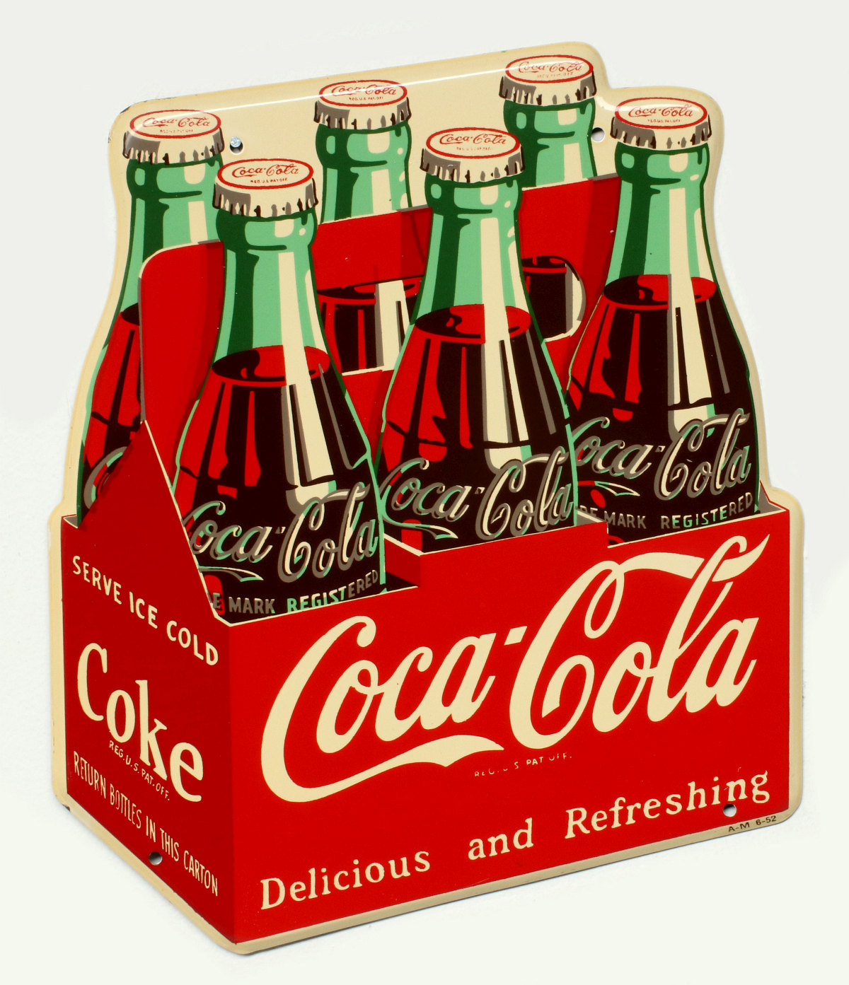 A RARE COCA-COLA SIX PACK TIN SIGN CIRCA 1951