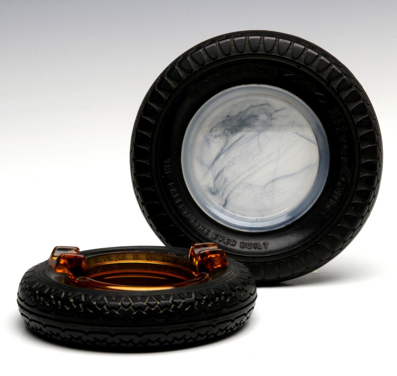 1934 FIRESTONE TIRES ASHTRAY AND GOODRICH TIRES ASHTRAY