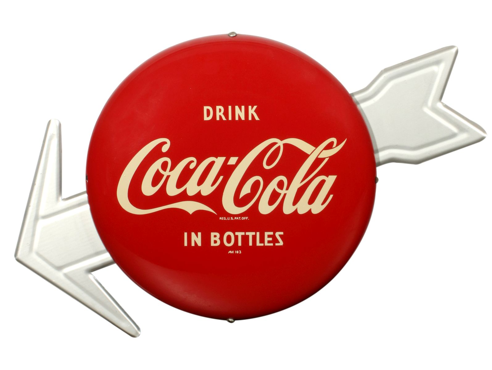 A 1950s COCA-COLA BUTTON SIGN WITH ARROW