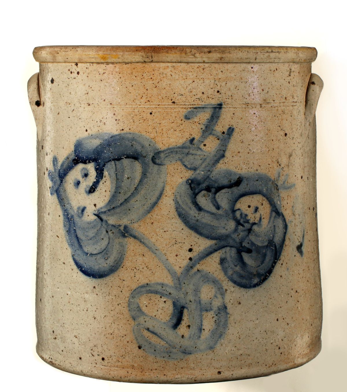 A 19TH CEN AMERICAN STONEWARE CROCK WITH COBALT FLORALS