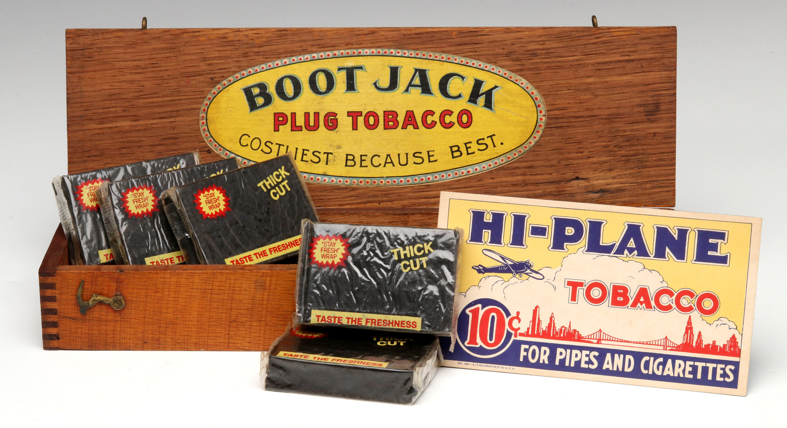 BOOT JACK AND HI-PLANE TOBACCO ADVERTISING CIRCA 1920