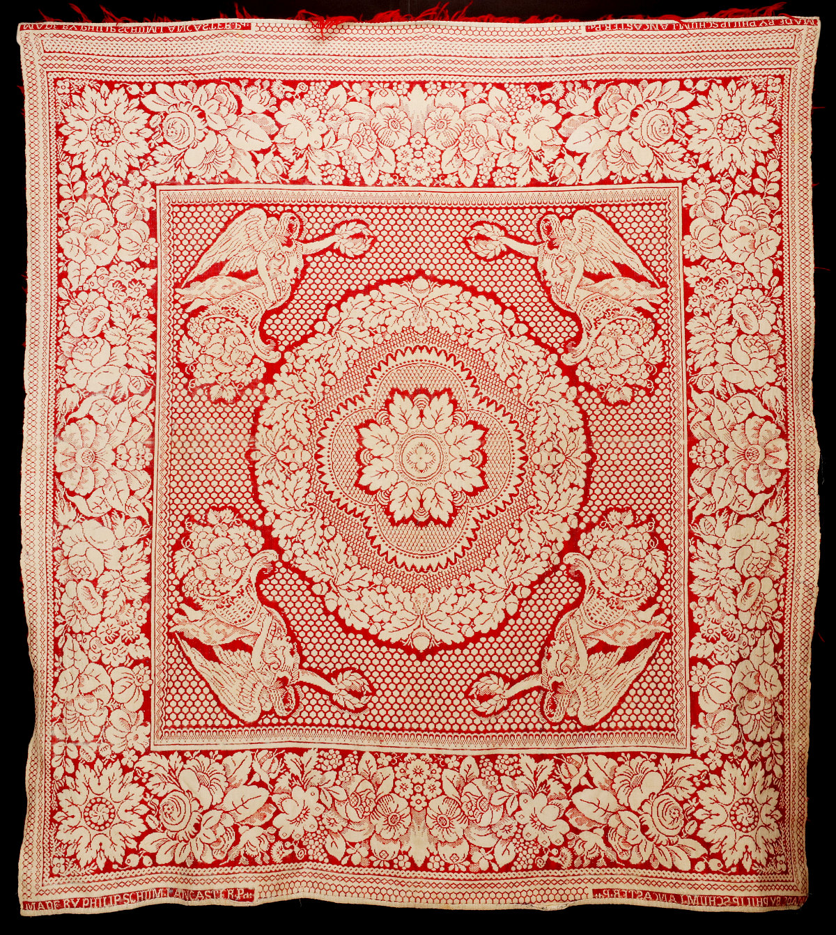 A 19TH C. PENNSYLVANIA COVERLET SIGNED PHILIP SCHUM