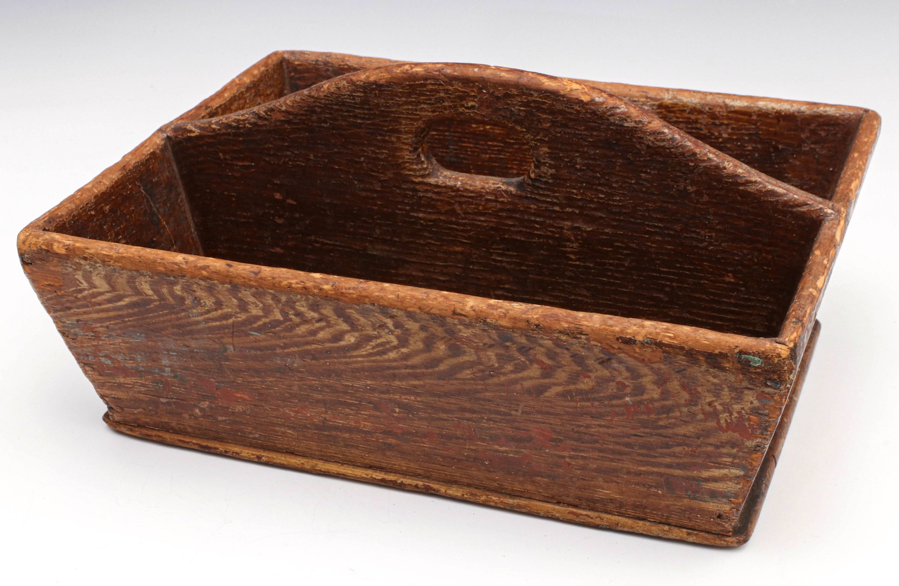 A GOOD 19TH CENTURY GRAIN PAINTED CUTLERY BOX