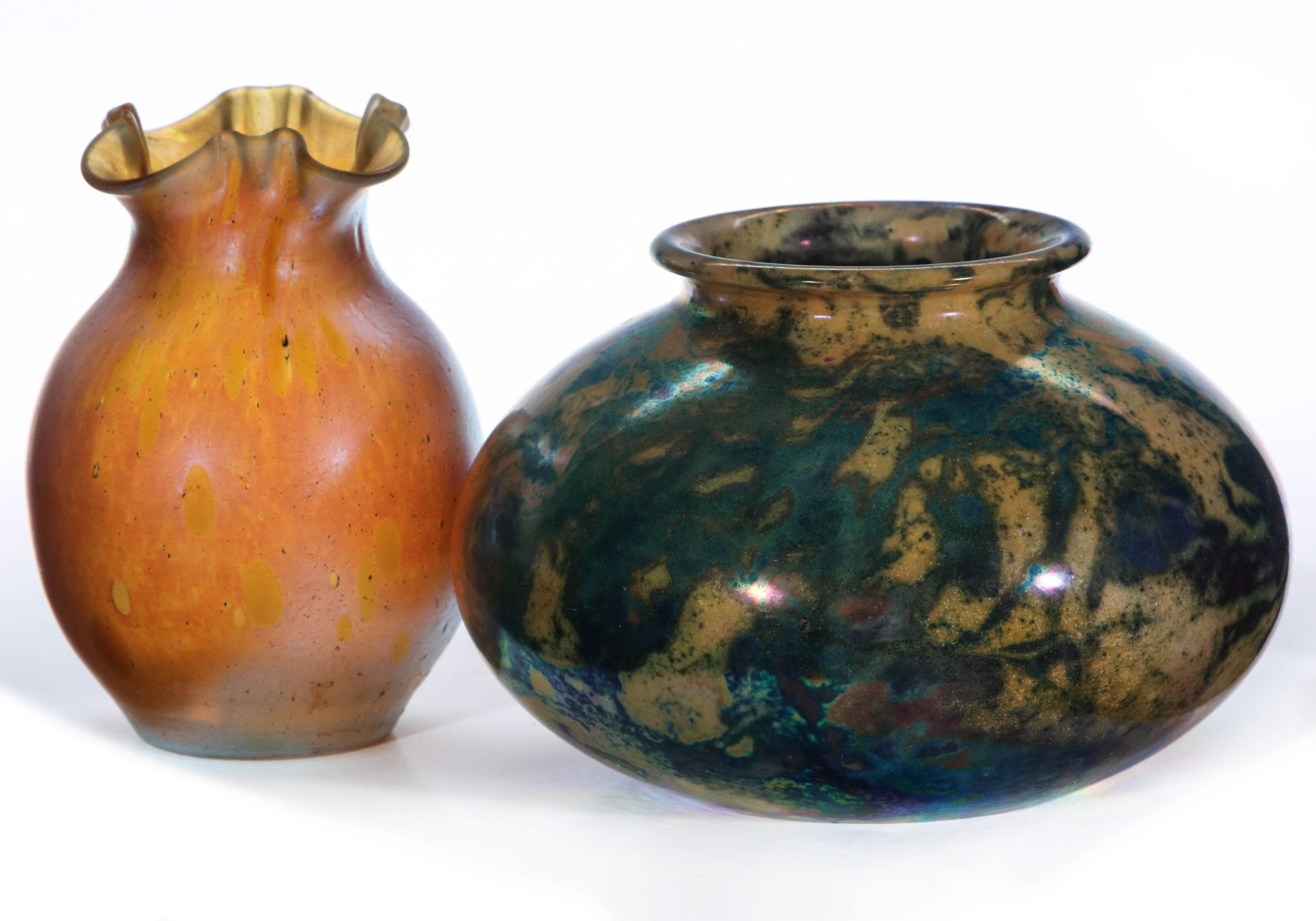 ZSOLNAY AND LOETZ IRIDESCENT CABINET VASES