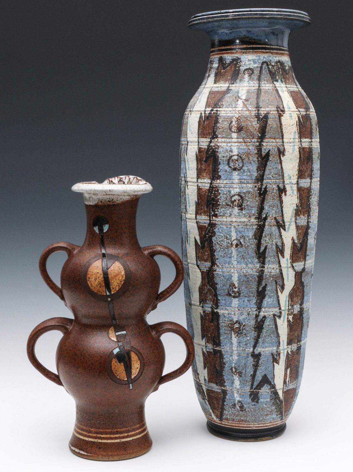 TWO LARGE DEAN SCHWARZ STUDIO POTTERY OBJECTS