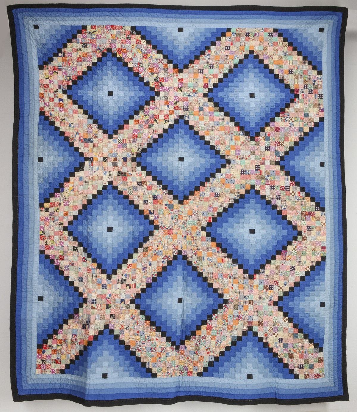 DOUBLE IRISH CHAIN PATTERN QUILT IN FEEDSACK FABRICS