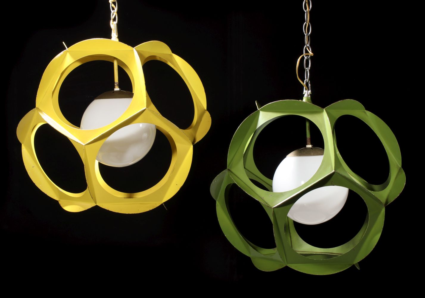 TWO MODERN DESIGN POLYHEDRON CHANDELIERS CIRCA 1970