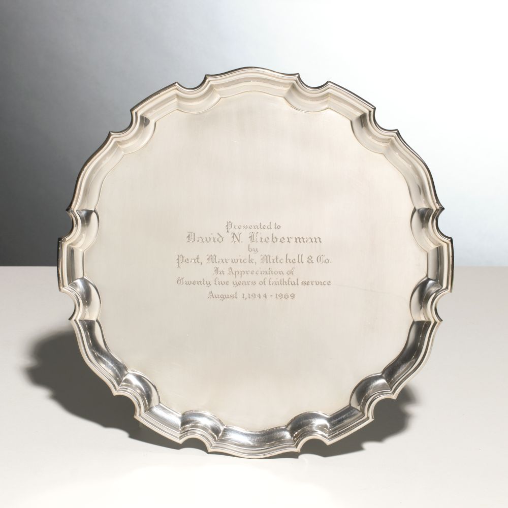 A STERLING SILVER PRESENTATION TRAY SIGNED BARKER ELLIS