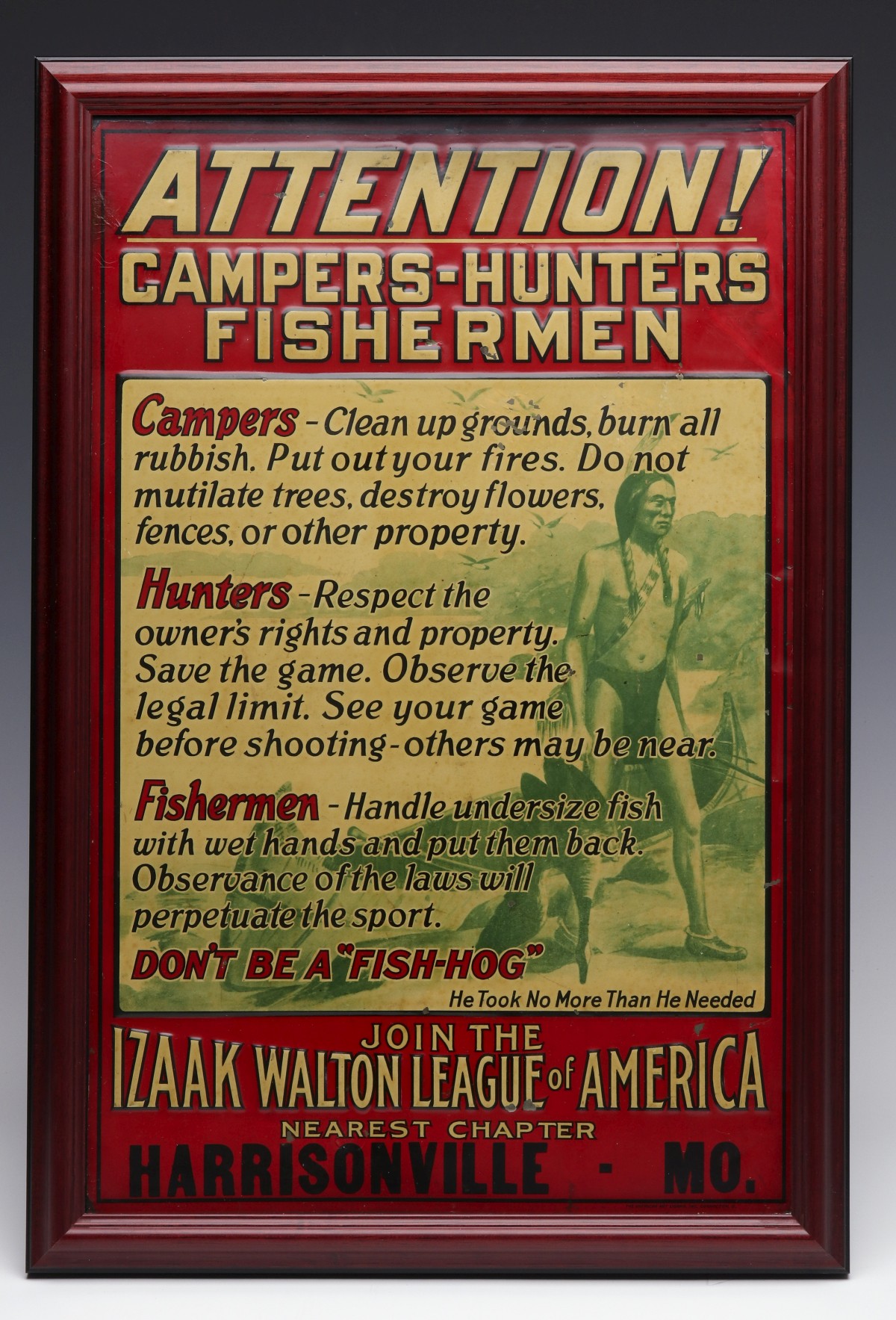 AN EARLY 'IZAAK WALTON LEAGUE OF AMERICA' TIN SIGN