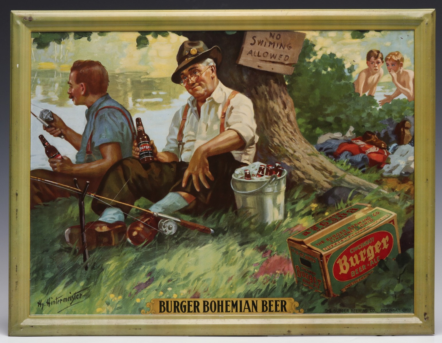 A BURGER BOHEMIAN BEER SELF-FRAMED TIN LITHO SIGN