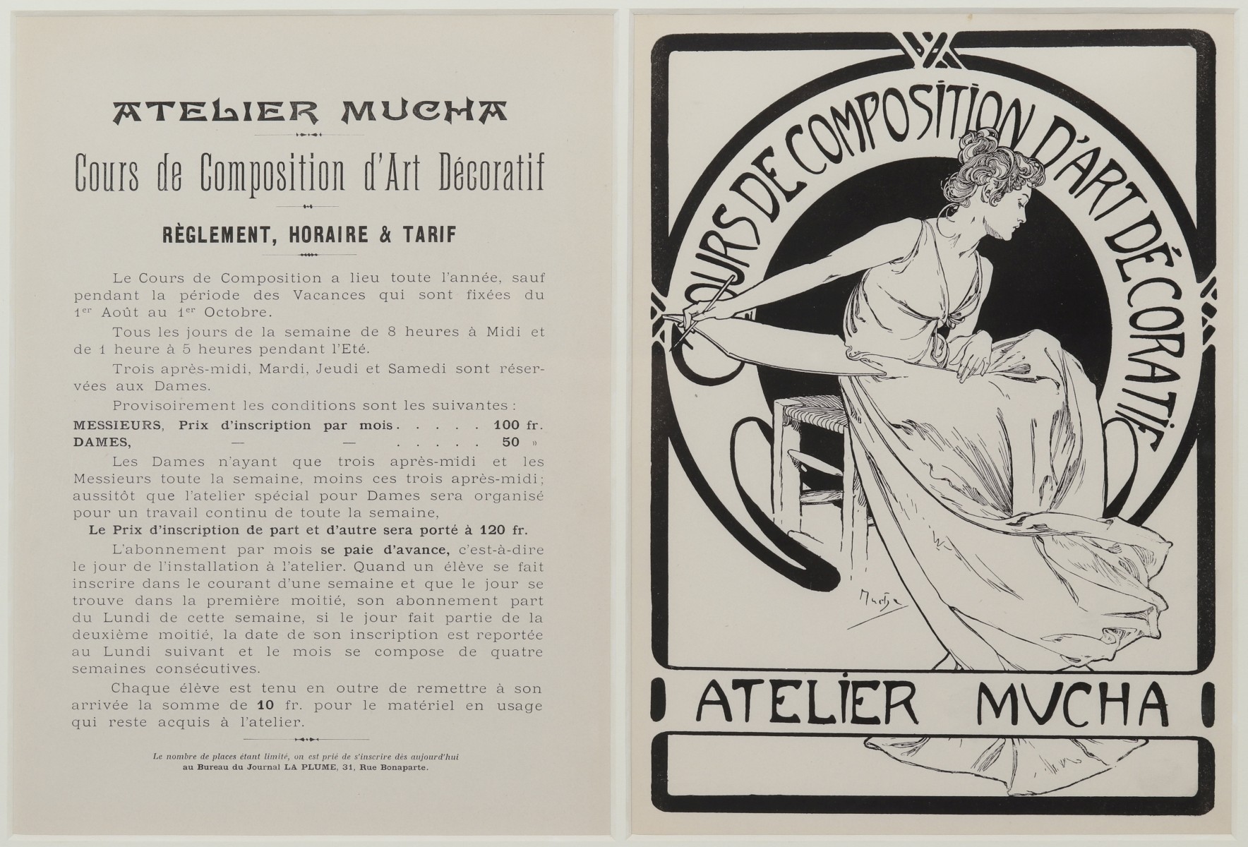 CIRCA 1896 BROCHURE PROMOTING ALPHONSE MUCHA ART COURSE