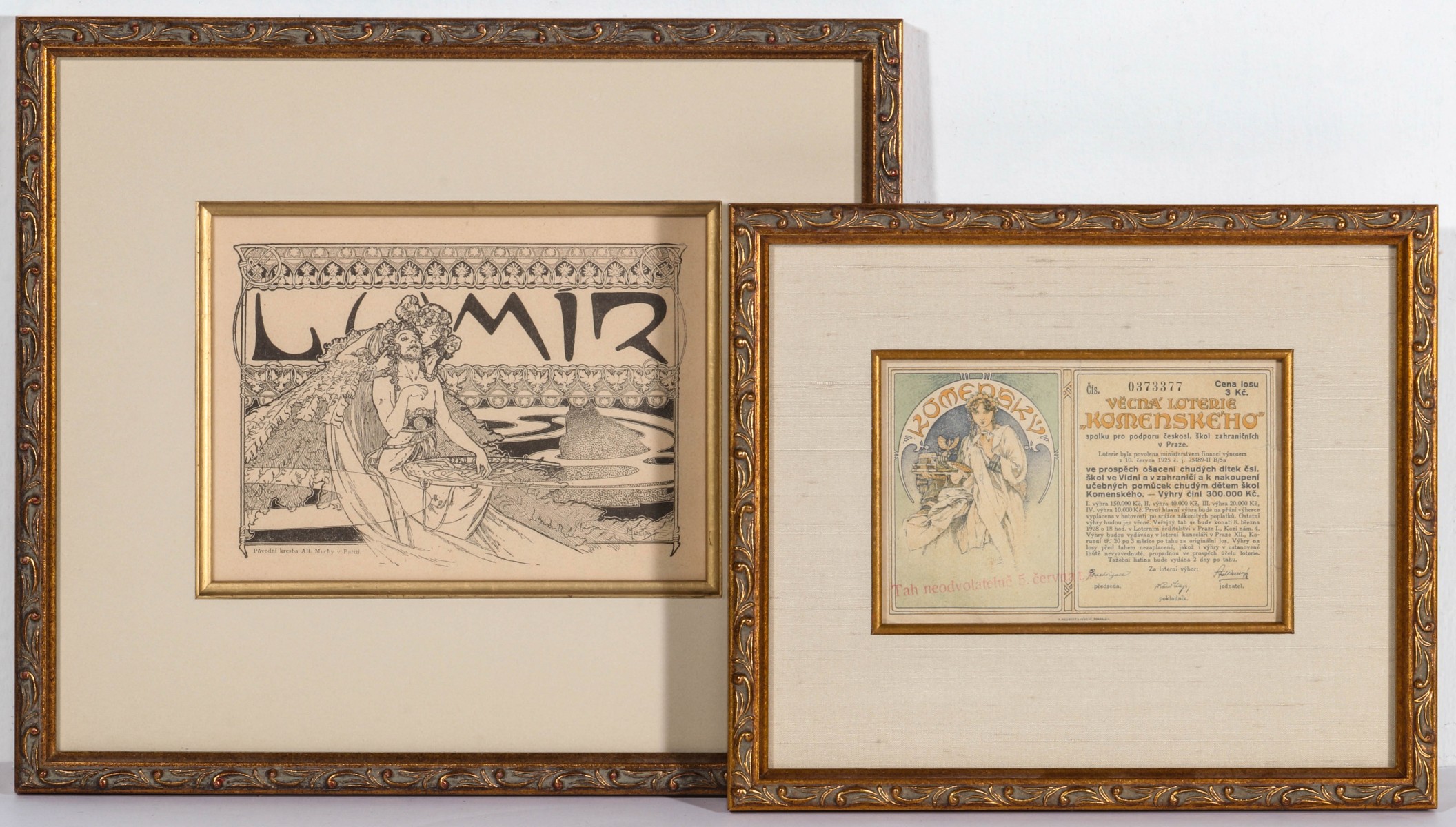 FRAMED EPHEMERA WITH ILLUSTRATIONS BY ALPHONSE MUCHA