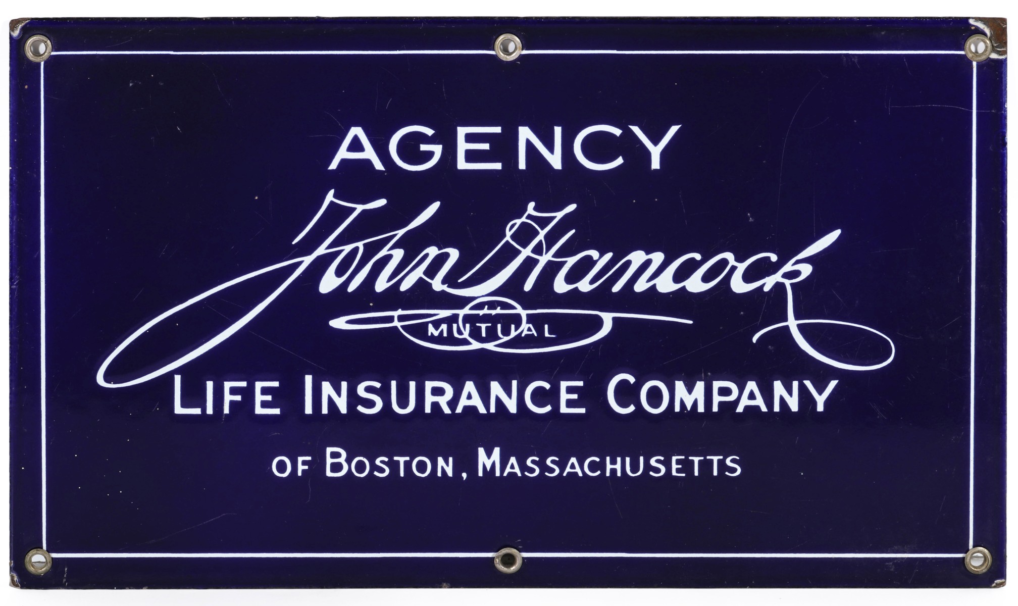 A JOHN HANCOCK INSURANCE AGENCY PORCELAIN ENAMEL SIGN