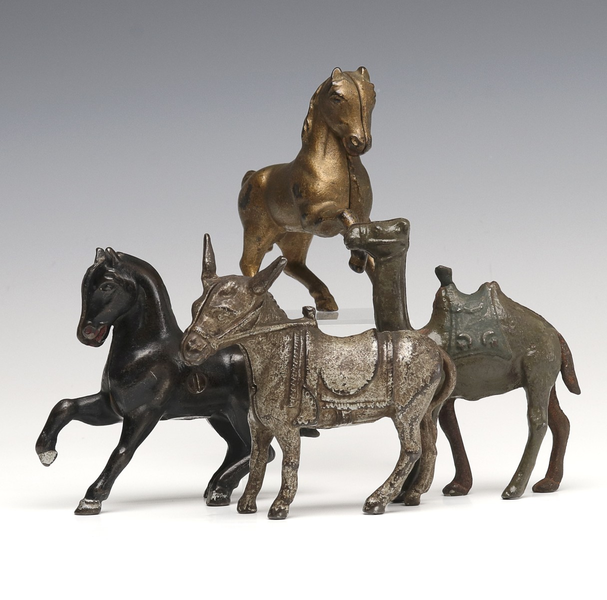 #130: HORSE, CAMEL AND DONKEY FIGURAL CAST IRON STILL BANKS