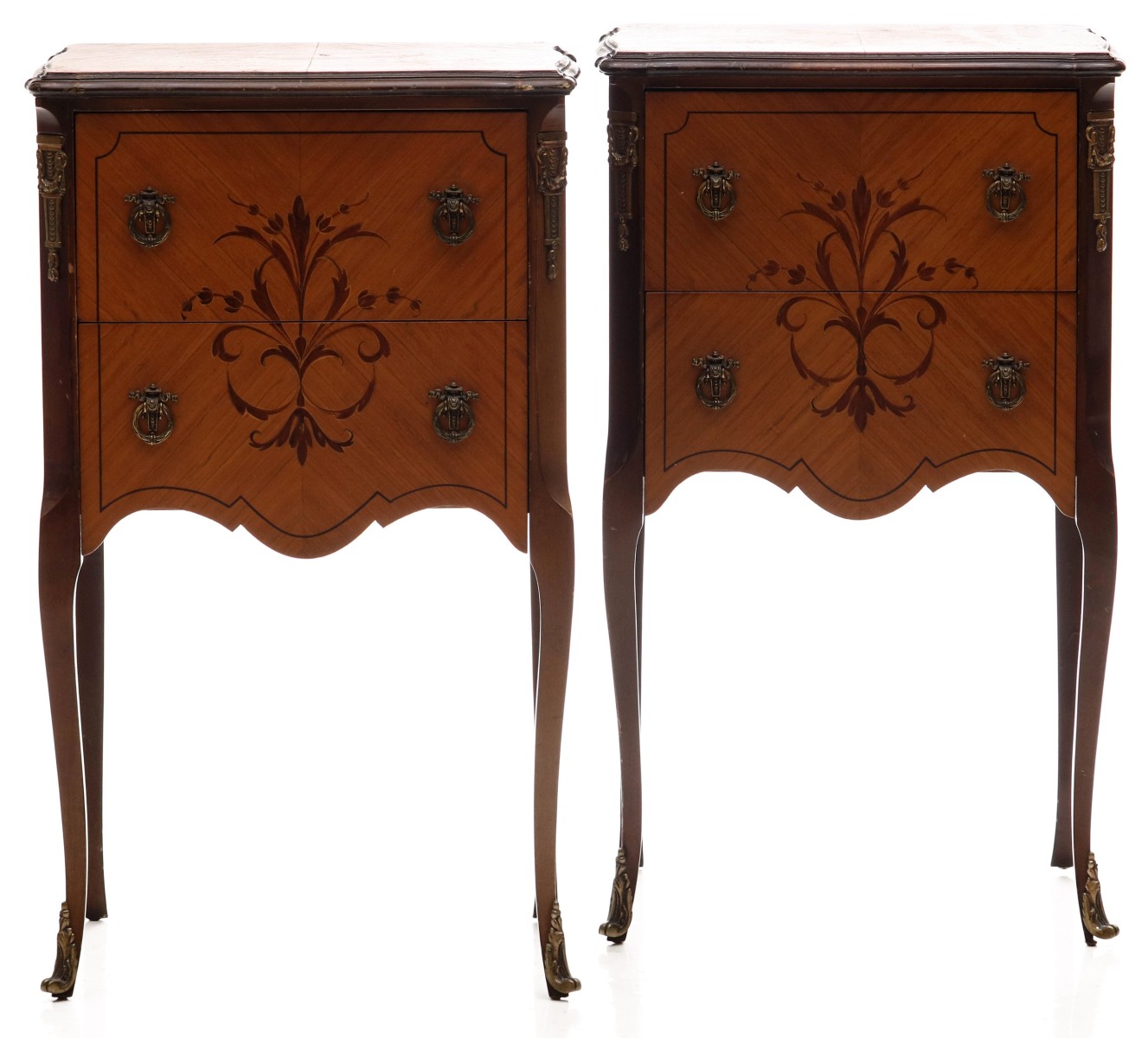 A PAIR EARLY 20TH C. BRONZE MOUNTED FRENCH STYLE STANDS