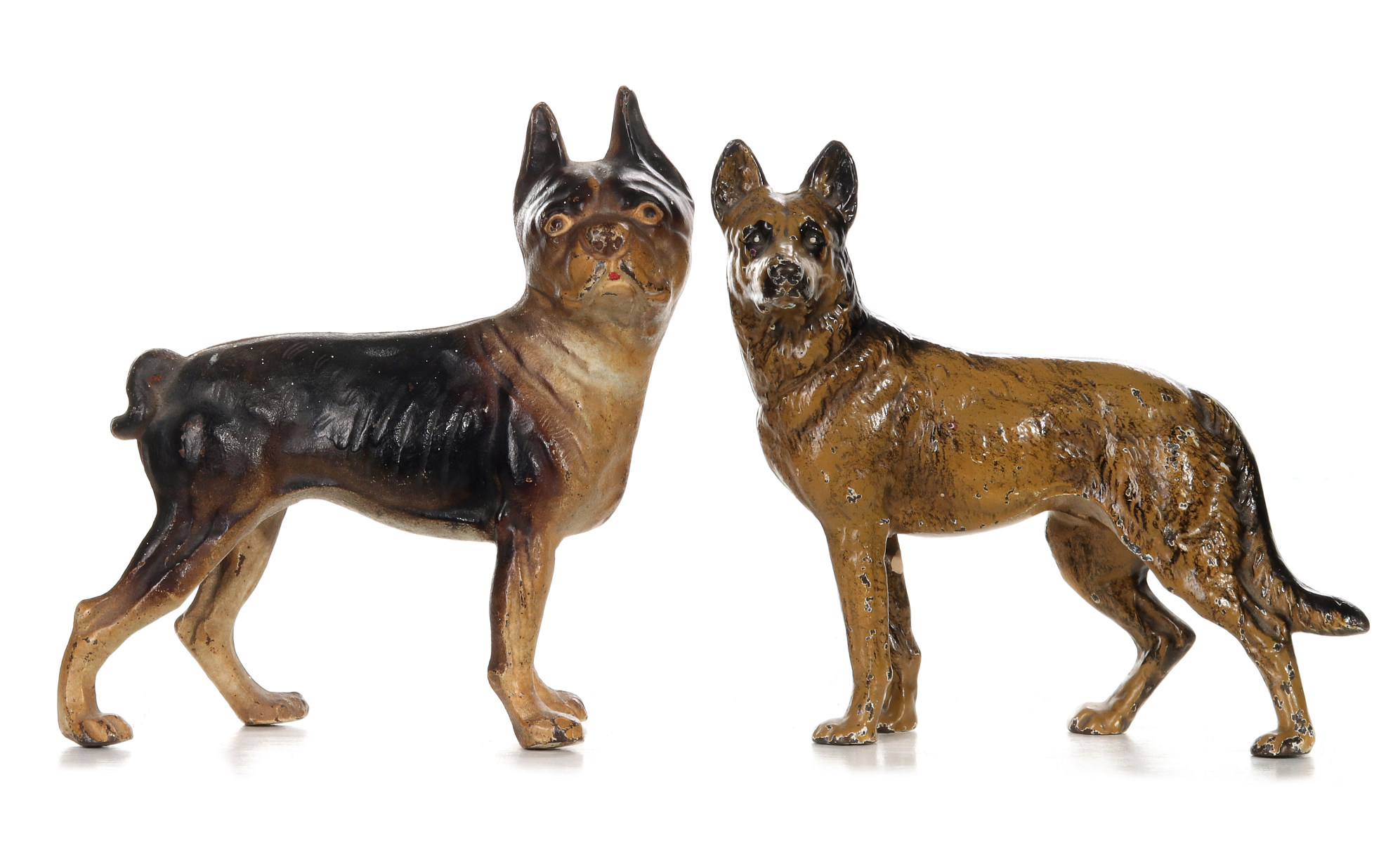 TWO HUBLEY CAST IRON DOG DOOR STOPS