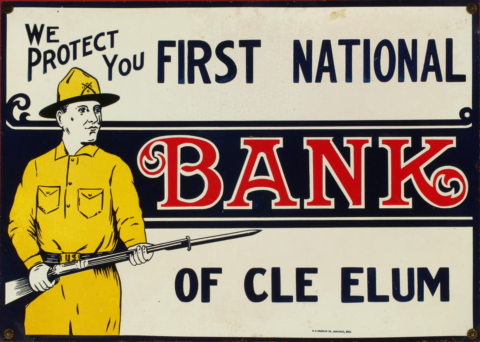 TIN ADVERTISING SIGN FOR FIRST NAT'L BANK CLE ELUM, WA