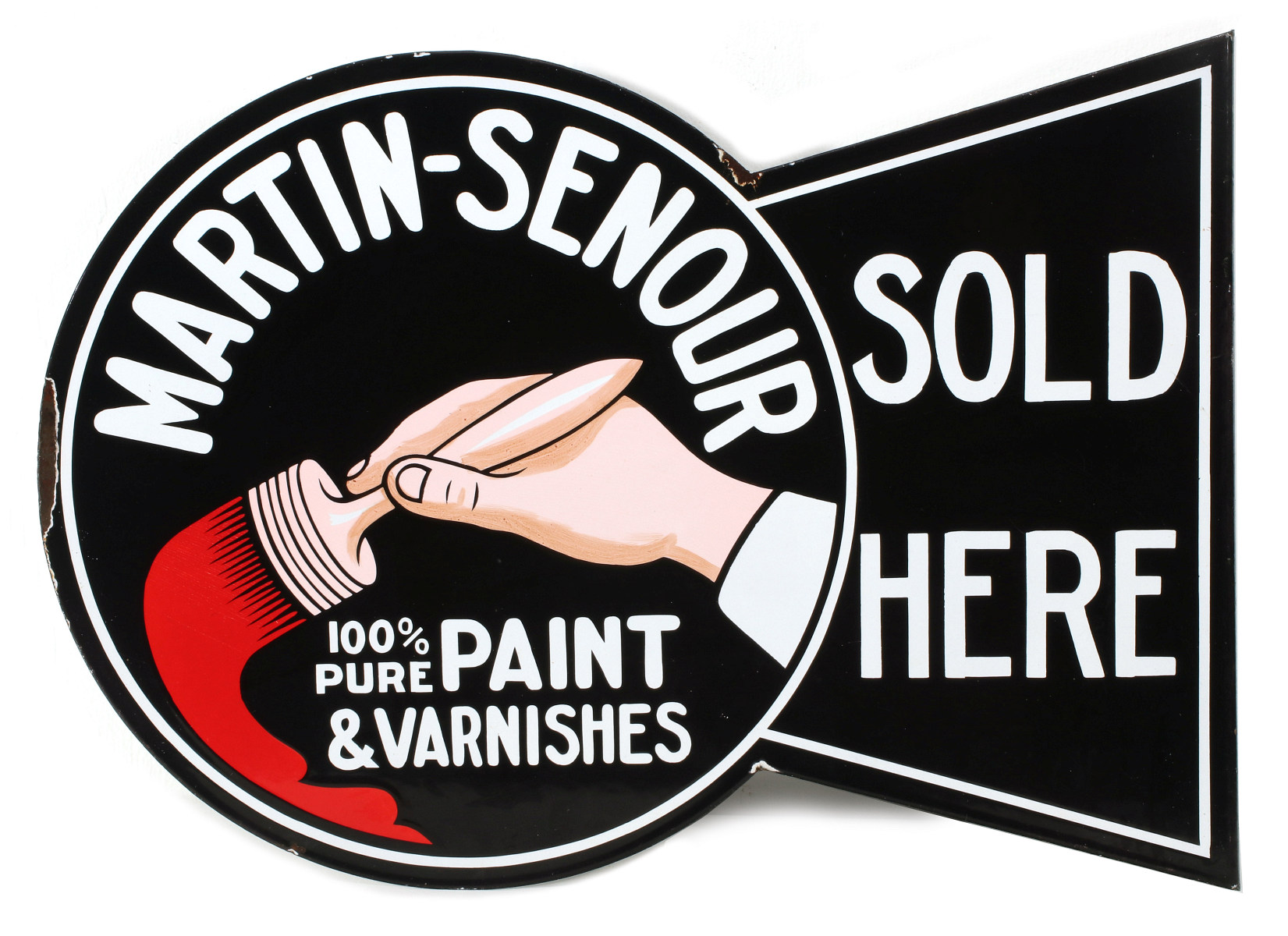 A MARTIN-SENOUR PAINT PORCELAIN ENAMEL FLANGE SIGN