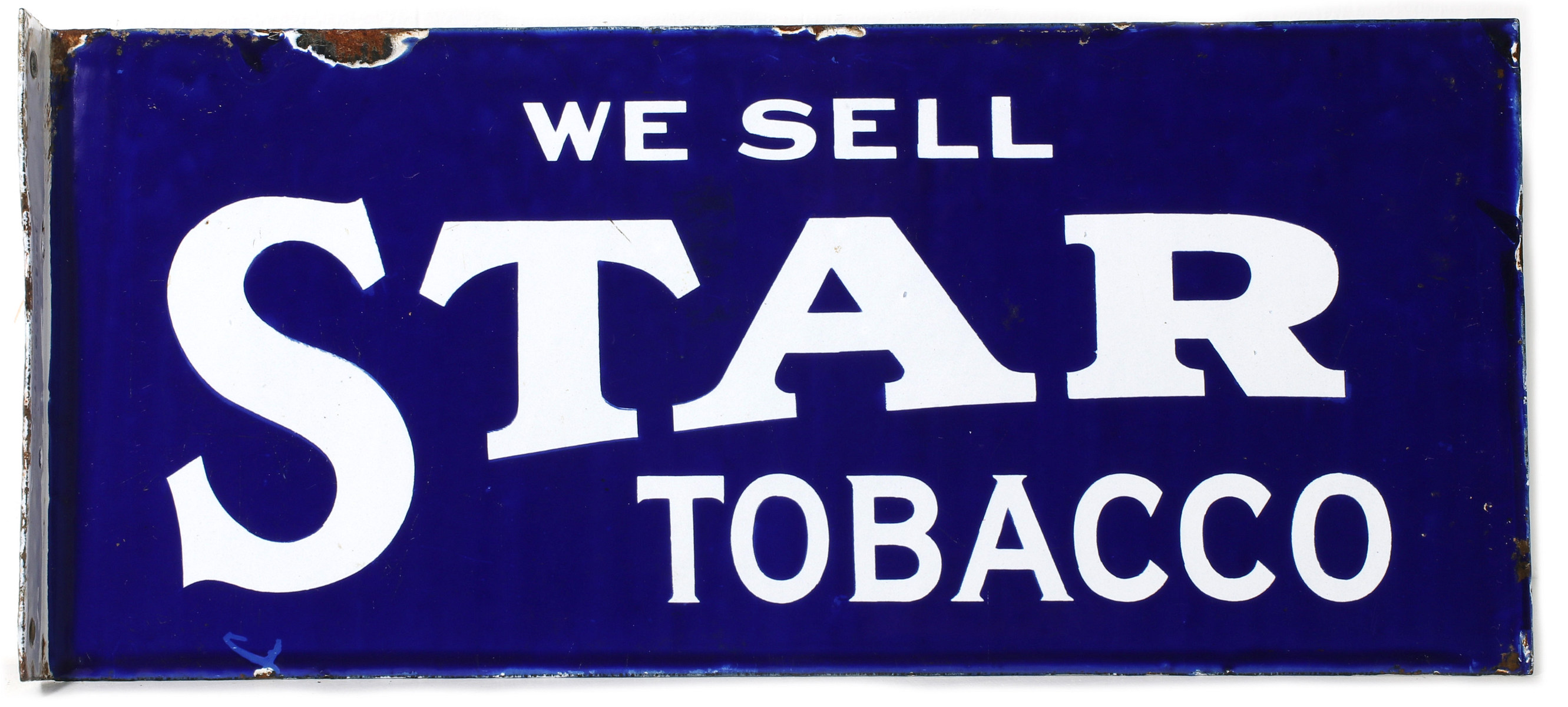 WE SELL STAR TOBACCO | PORCELAIN ENAMEL FLANGE SIGN