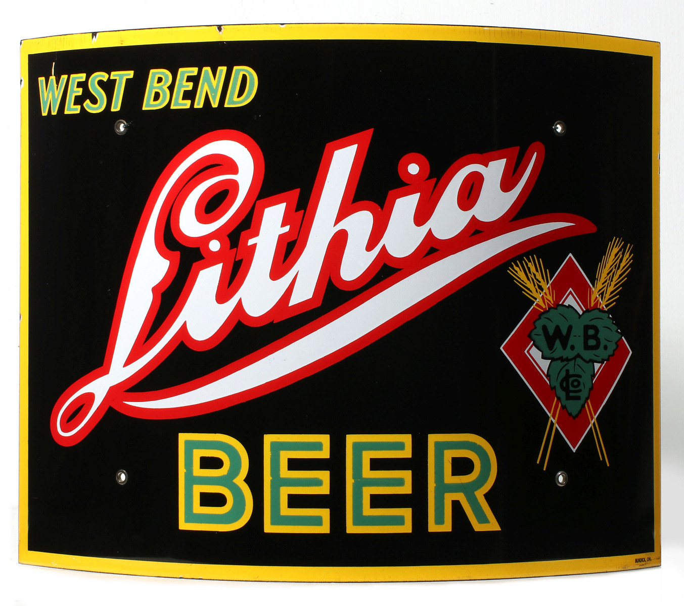 PORCELAIN ENAMEL CORNER SIGN FOR WEST BEND LITHIA BEER